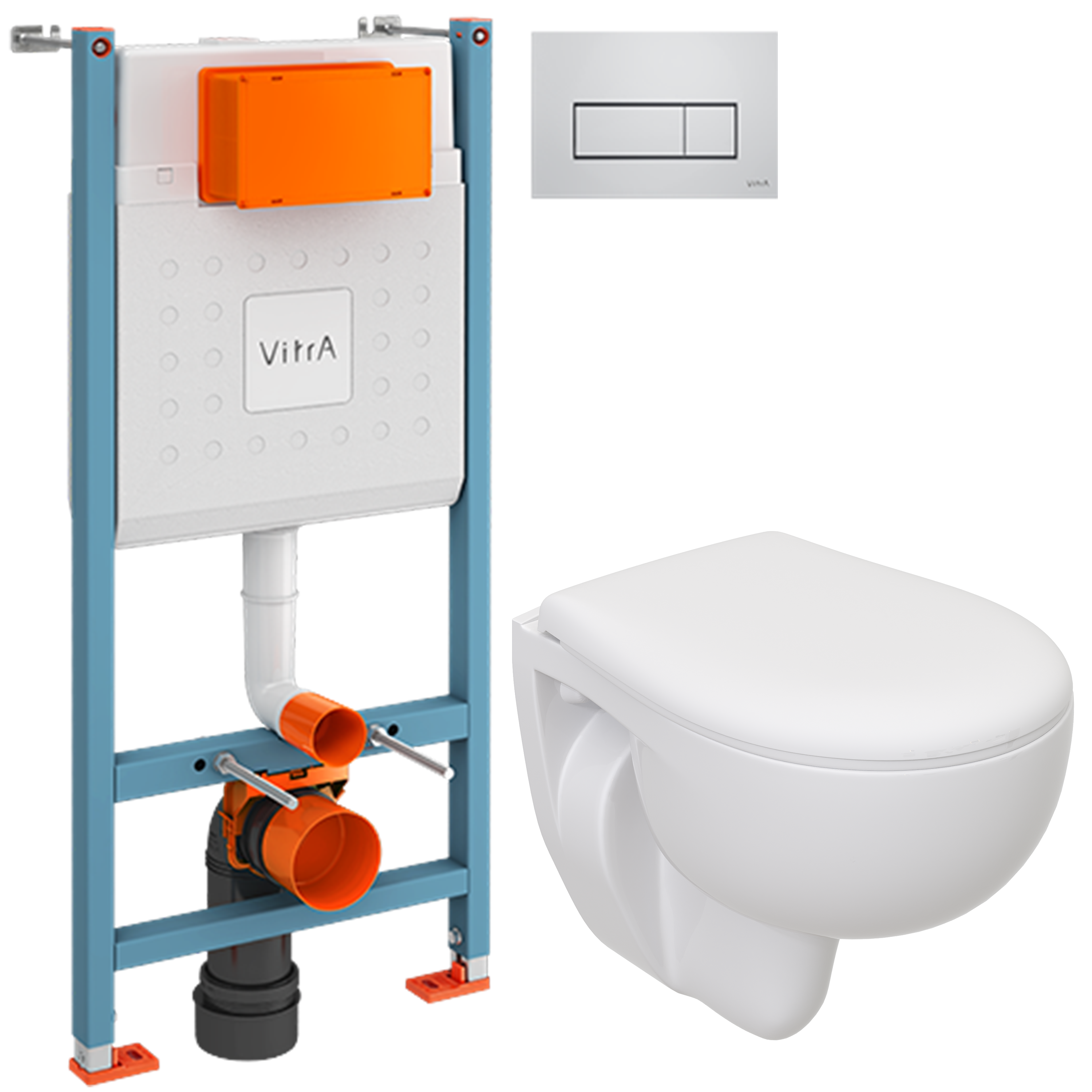 Комплект 3 в 1 Унитаз подвесной Seramiksan Natura A051041H + Сиденье AG50002 + Инсталляция с кнопкой VitrA V-Fix Core 738-5800-01 цвет хром глянец