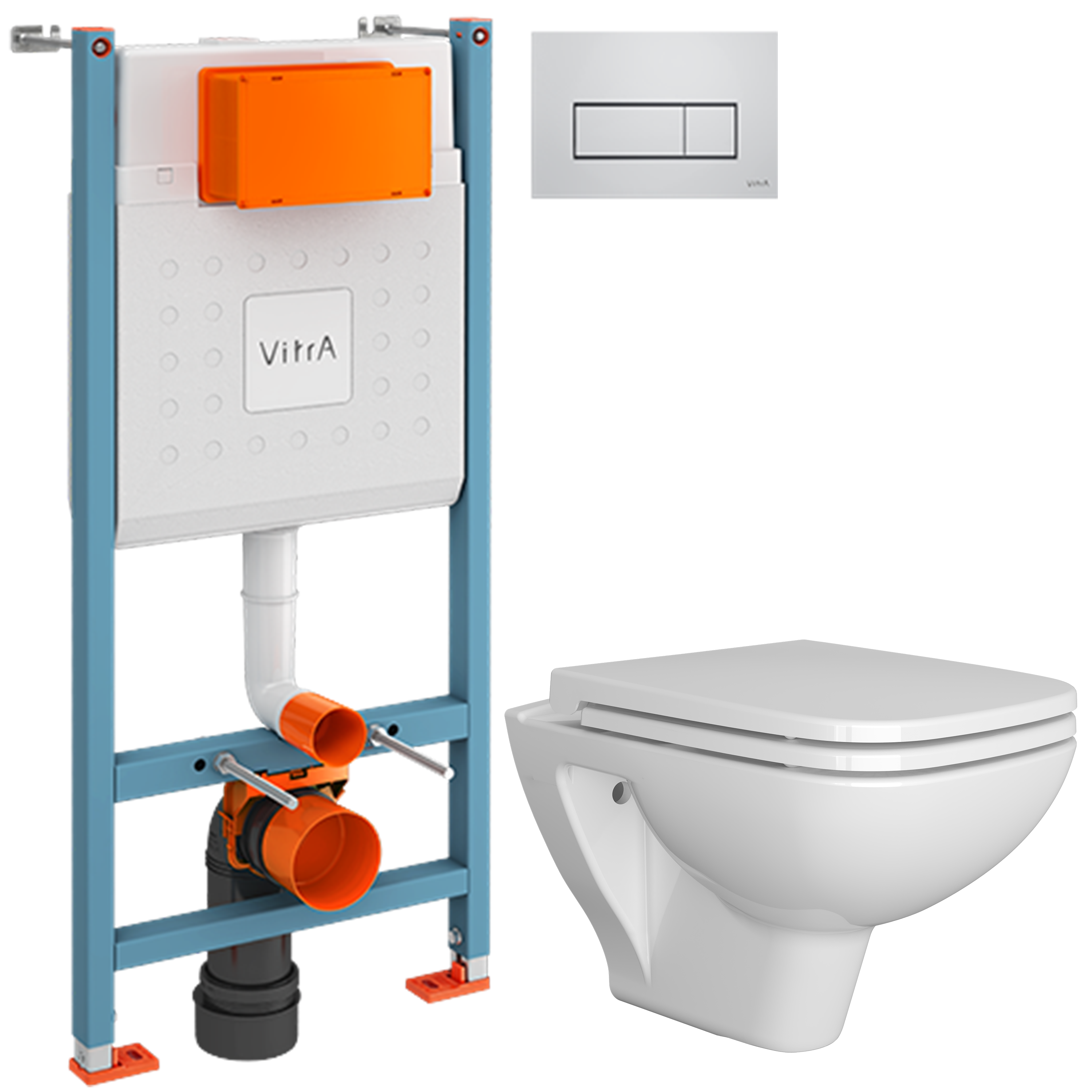 Комплект 3 в 1 Унитаз подвесной DIWO Сочи 7508N003-0079 безободковый + Сиденье Yakut 0344 быстросъемное, с микролифтом + Инсталляция с кнопкой VitrA V-Fix Core 738-5800-01 цвет хром глянец