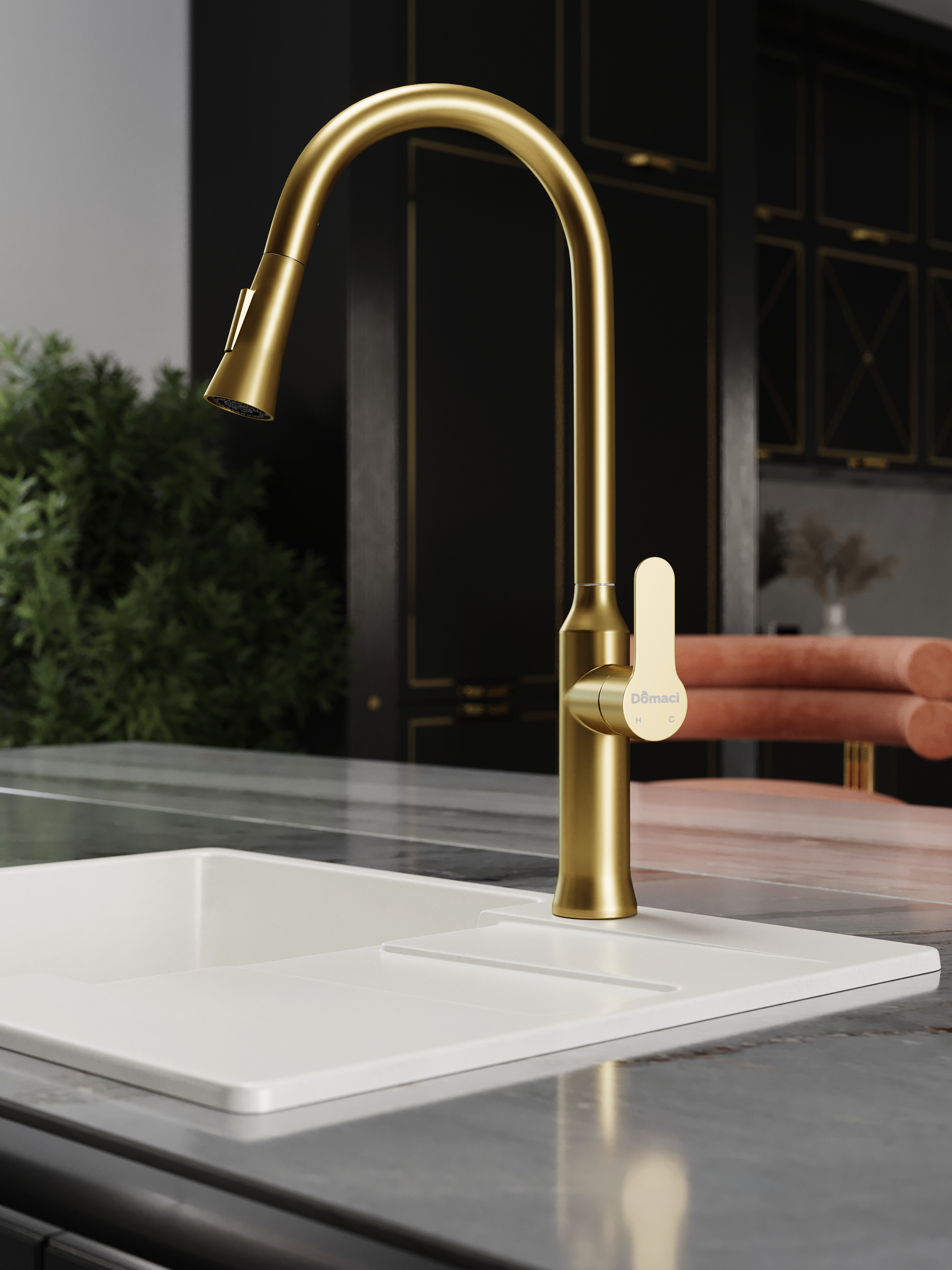 Смеситель для кухни Domaci Ливорно WFD04162 матовое золото