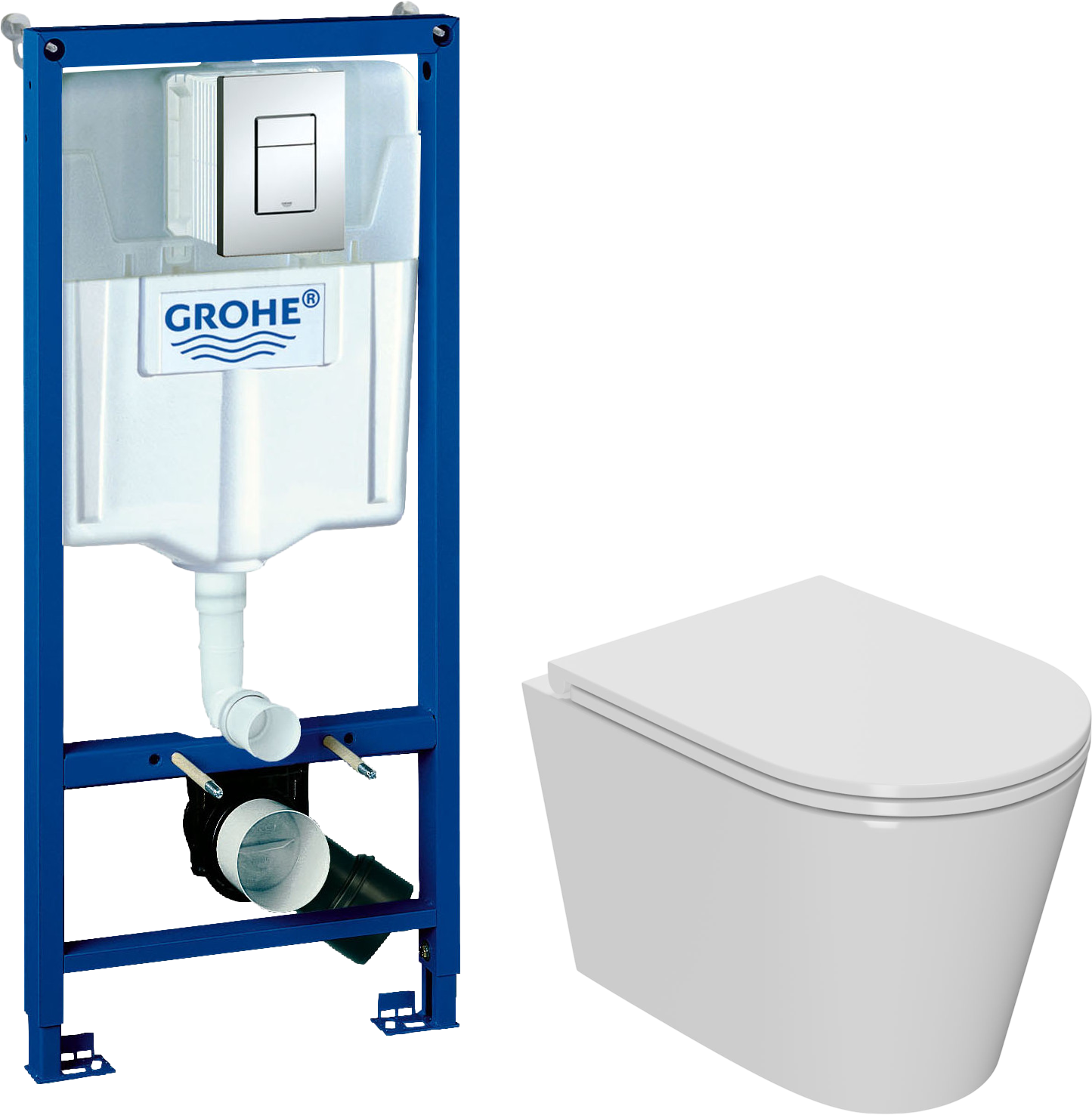 Комплект 2 в 1 Унитаз подвесной Bauedge Bau Nimb Hurricane-2 + Инсталляция с кнопкой Grohe Rapid SL 38772001 цвет хром