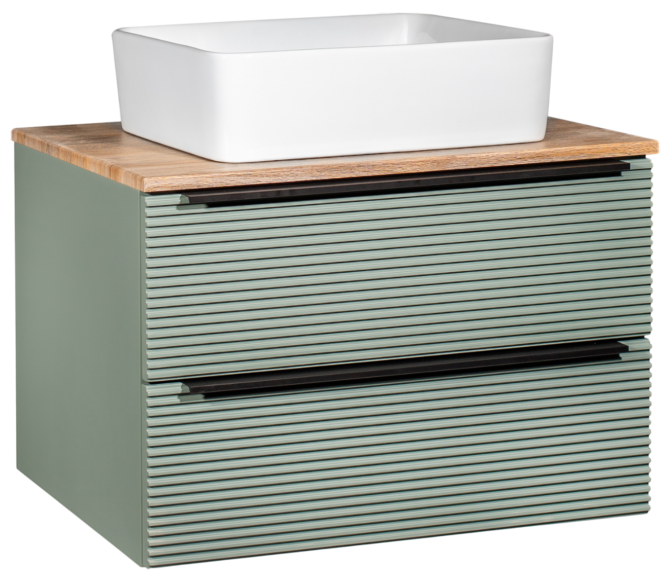 Тумба под раковину со столешницей Runo Орлеан 70 зеленая, дуб натуральный