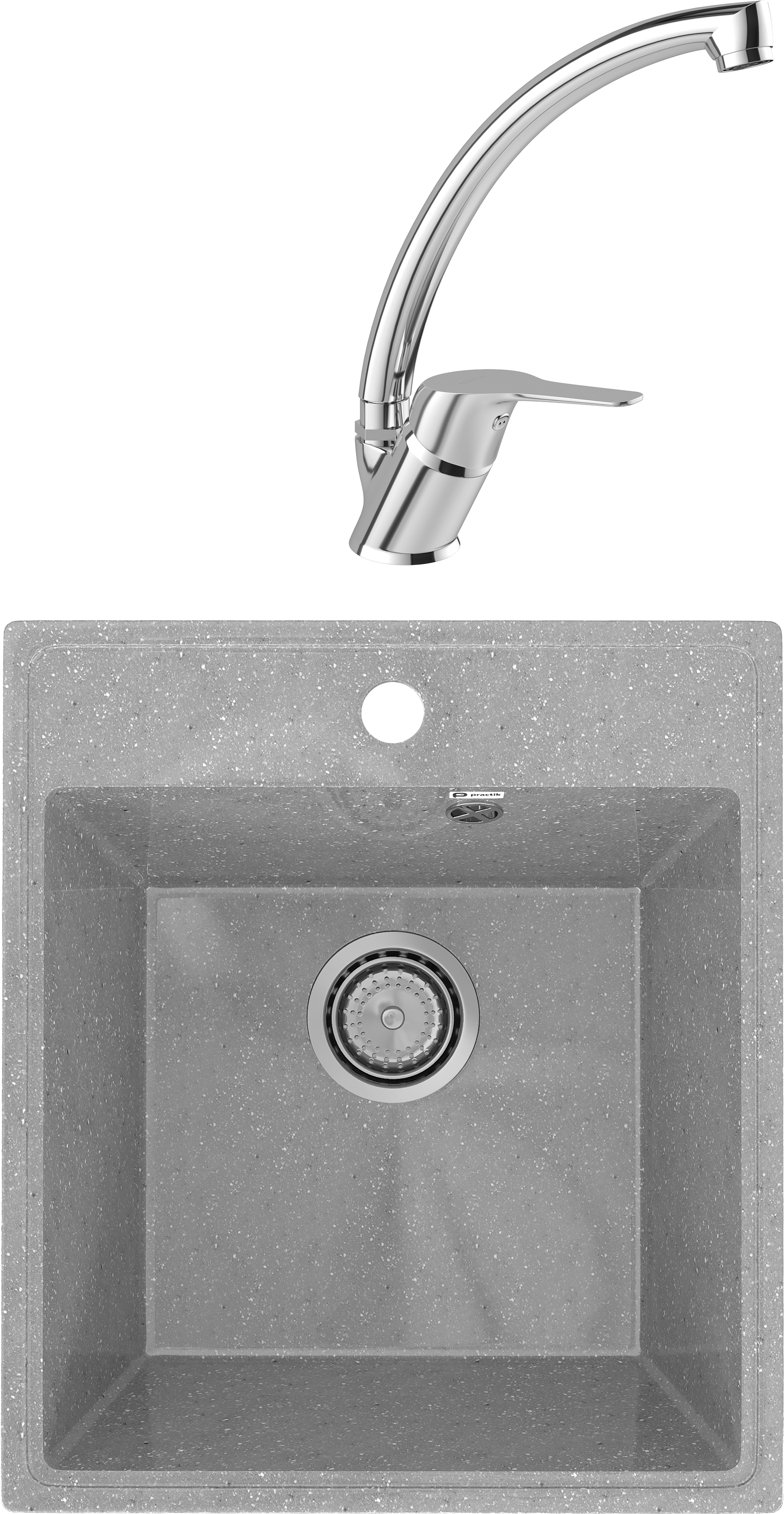 Комплект Мойка Practik PR-M 425-003, светло-серая + Смеситель MEGA Mega MG-BMK016, хром