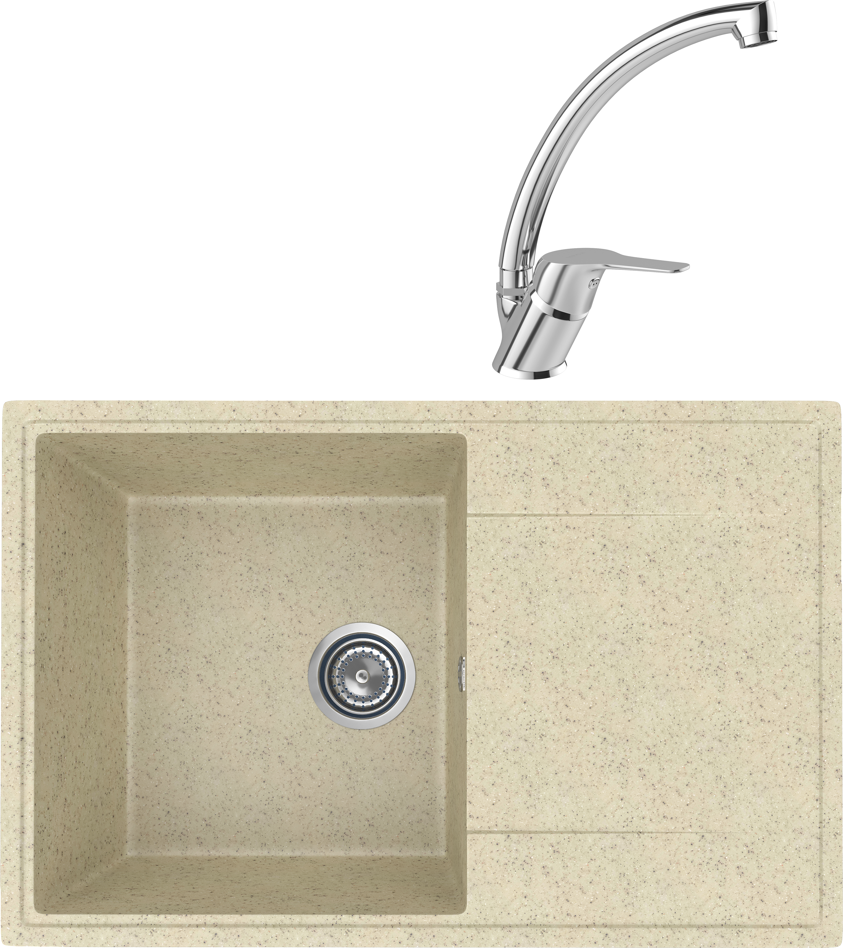 Комплект Мойка Practik PR-M 735-002, слоновая кость + Смеситель MEGA Mega MG-BMK016, хром