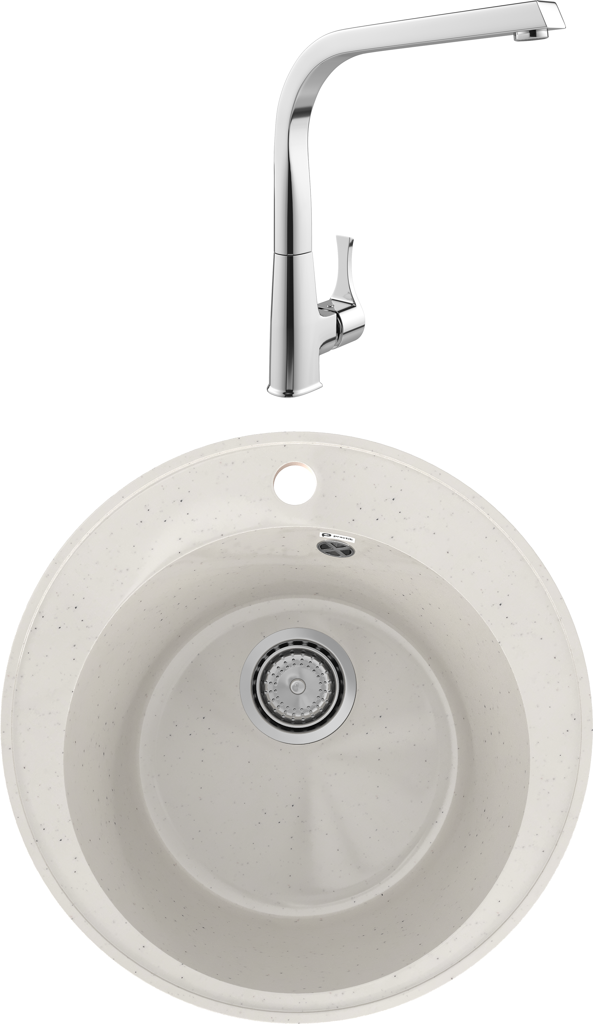 Комплект Мойка Practik PR-M 475-001, белый камень + Смеситель MEGA Mega