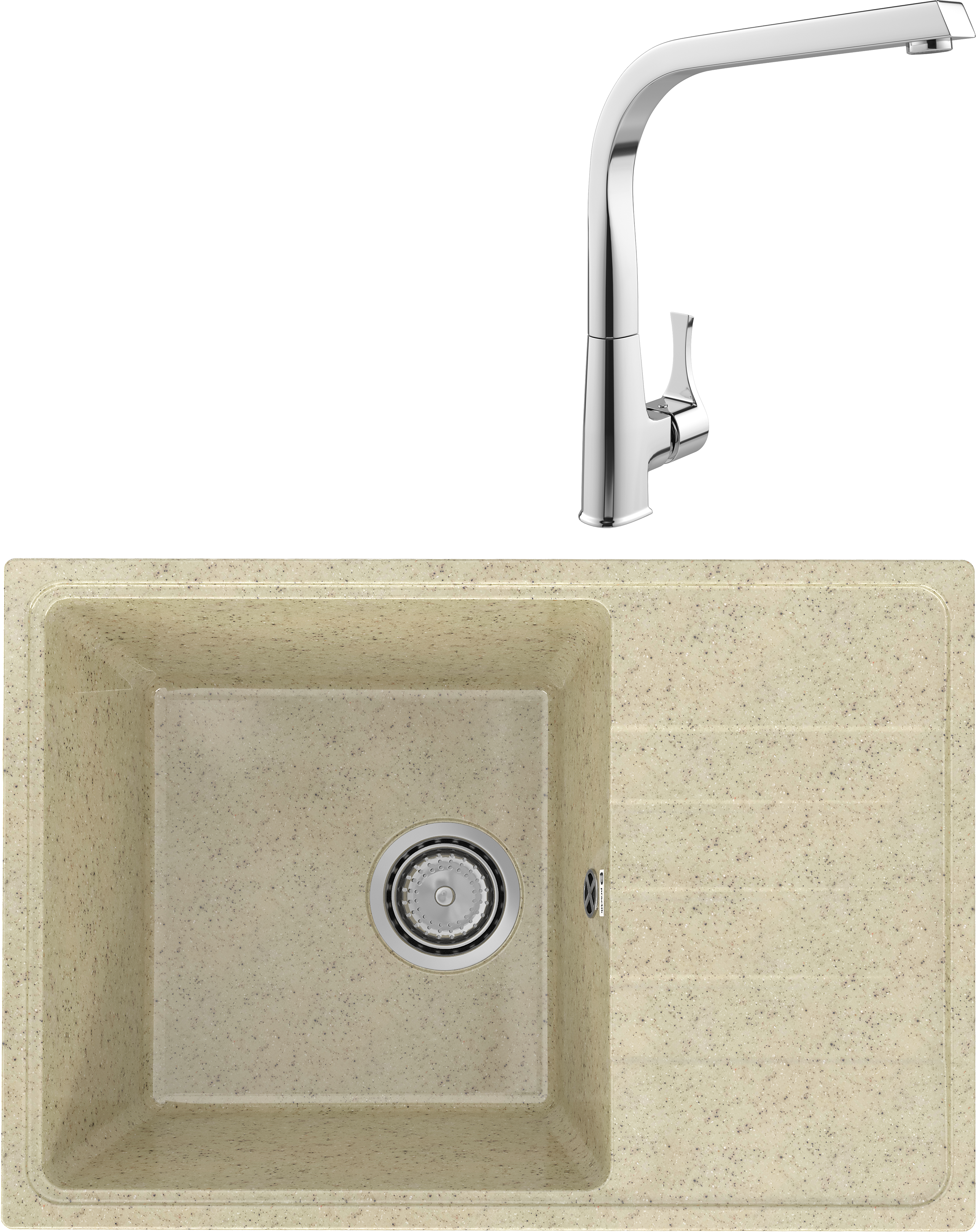 Комплект Мойка Practik PR-M 600-002, слоновая кость + Смеситель MEGA Mega