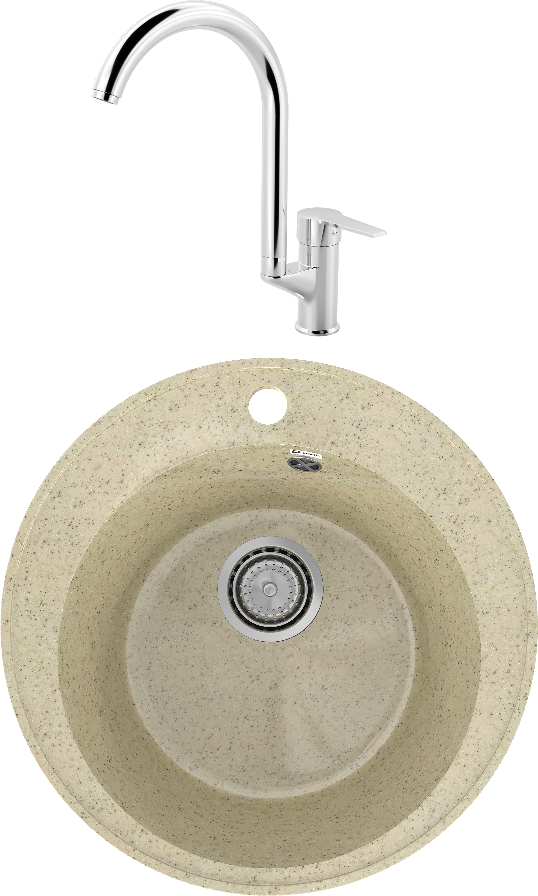 Комплект Мойка Practik PR-M 475-002, слоновая кость + Смеситель MEGA Snow MG-SH03, хром