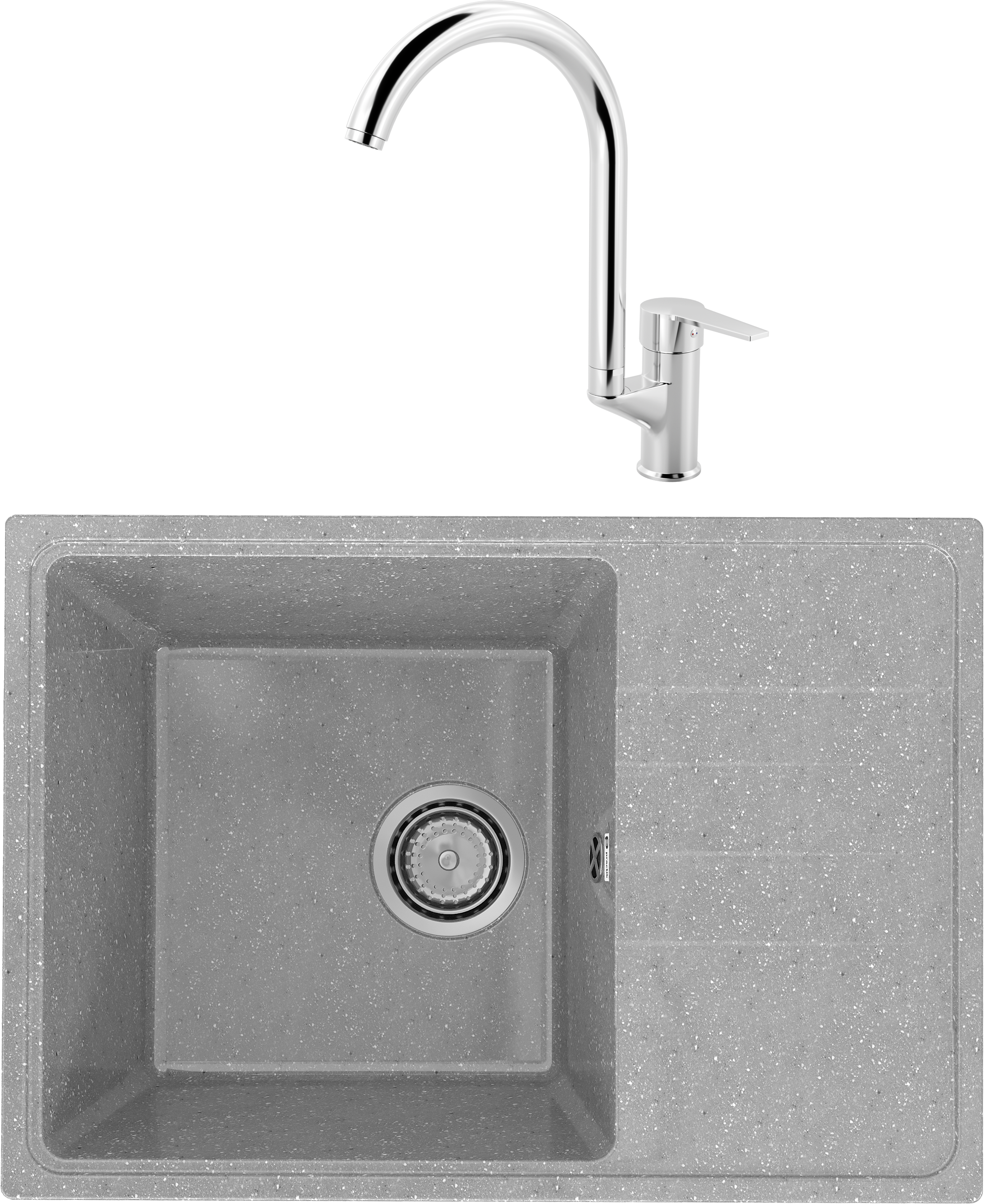 Комплект Мойка Practik PR-M 600-003, светло-серая + Смеситель MEGA Snow MG-SH03, хром
