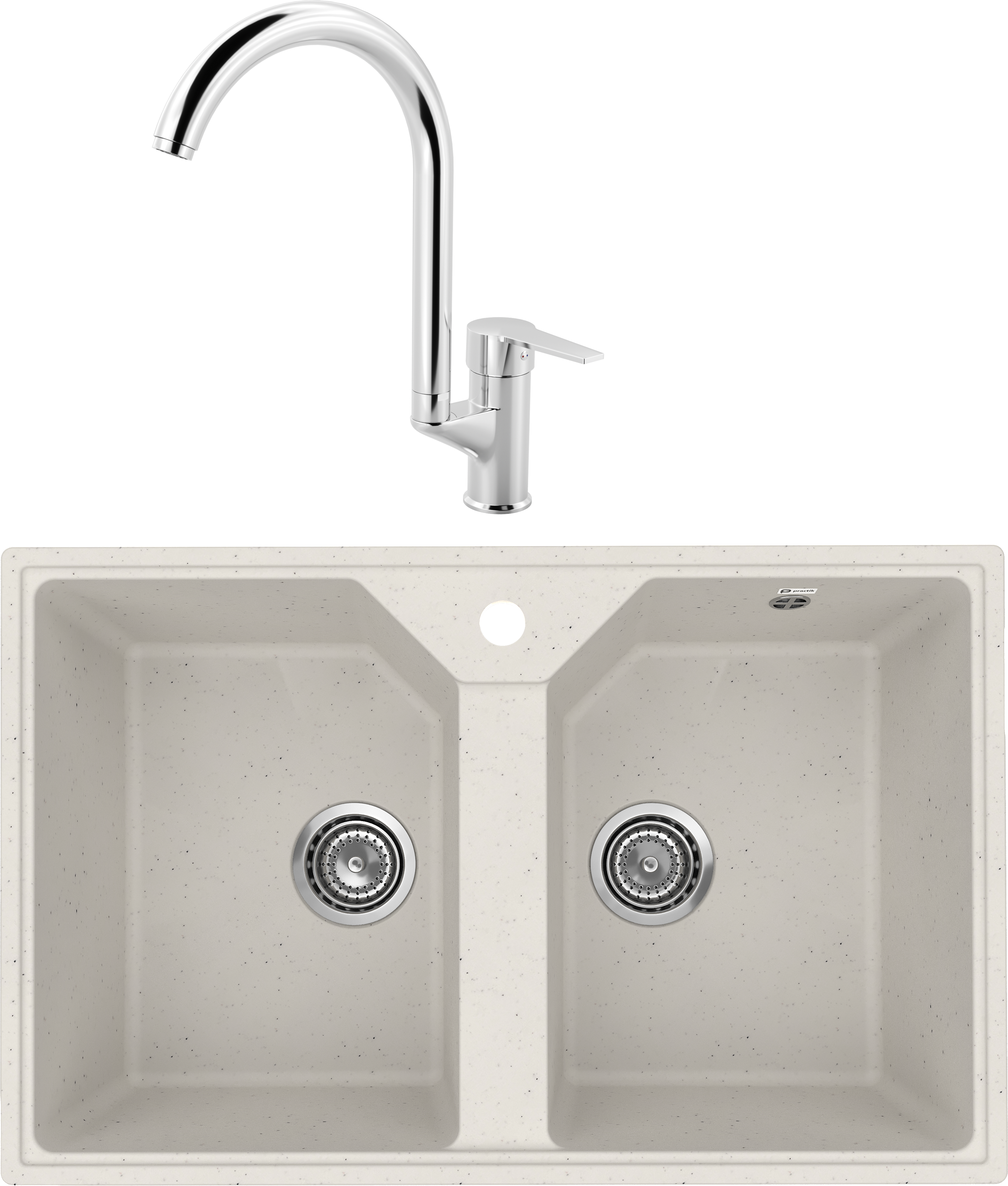 Комплект Мойка Practik PR-M 770-001, белый камень + Смеситель MEGA Snow MG-SH03, хром