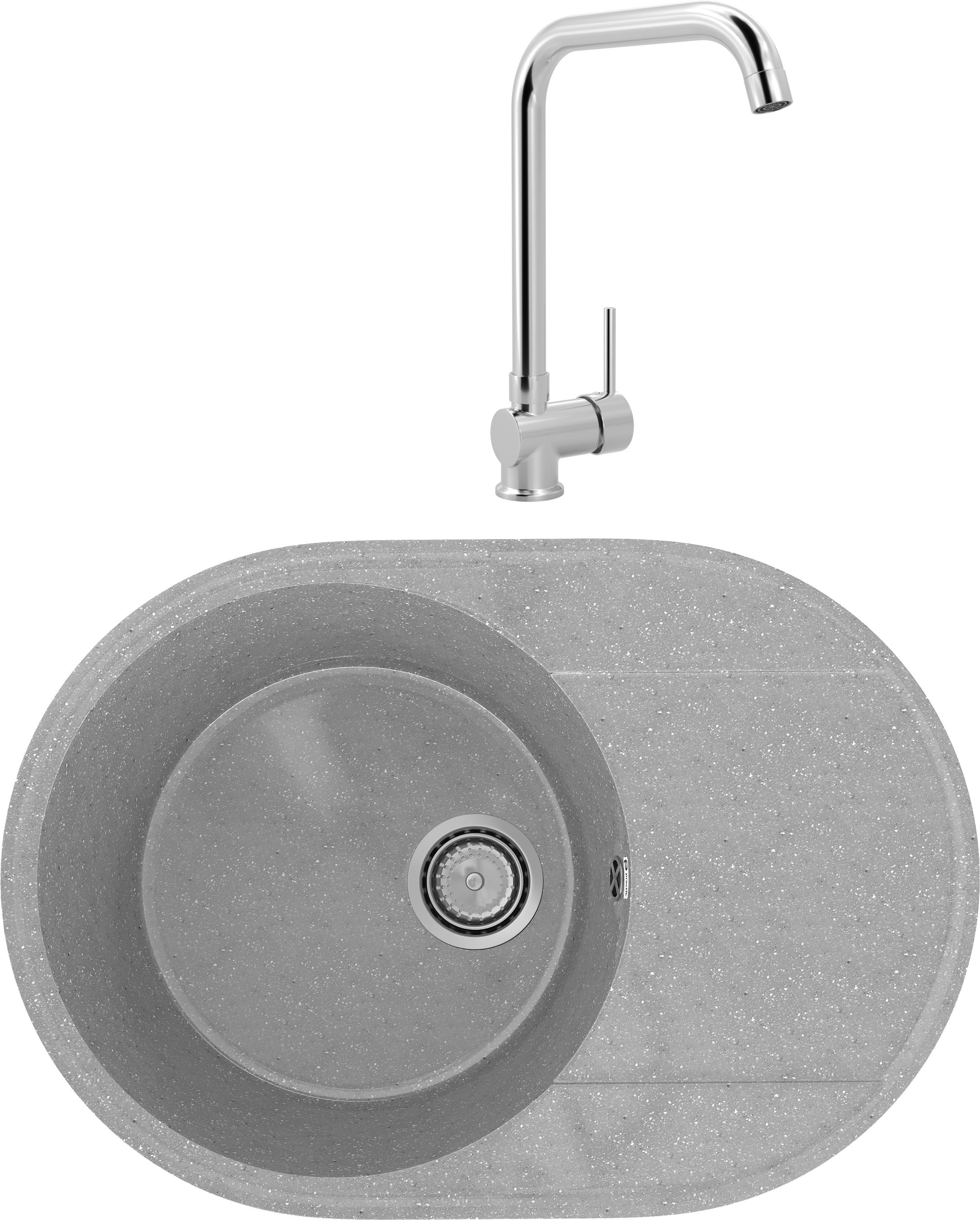 Комплект Мойка Practik PR-M 610-003, светло-серая + Смеситель MEGA Didim MG-CM107, хром