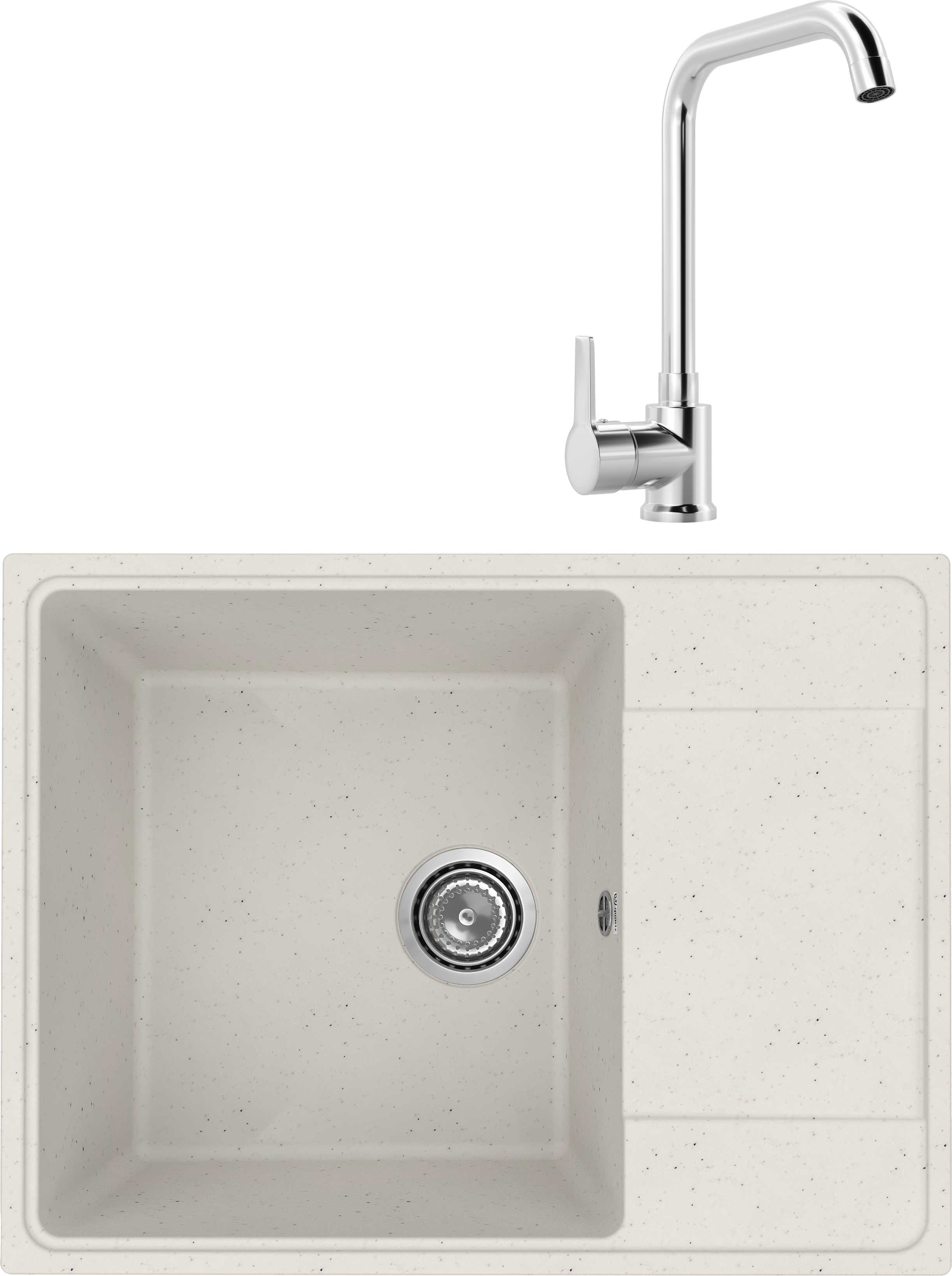 Комплект Мойка Practik PR-M 650-001, белый камень + Смеситель MEGA Ege MG-PL10, хром