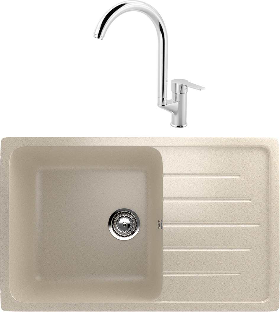 Комплект Мойка Ulgran U-400 -328, бежевая + Смеситель MEGA Snow MG-SH03, хром