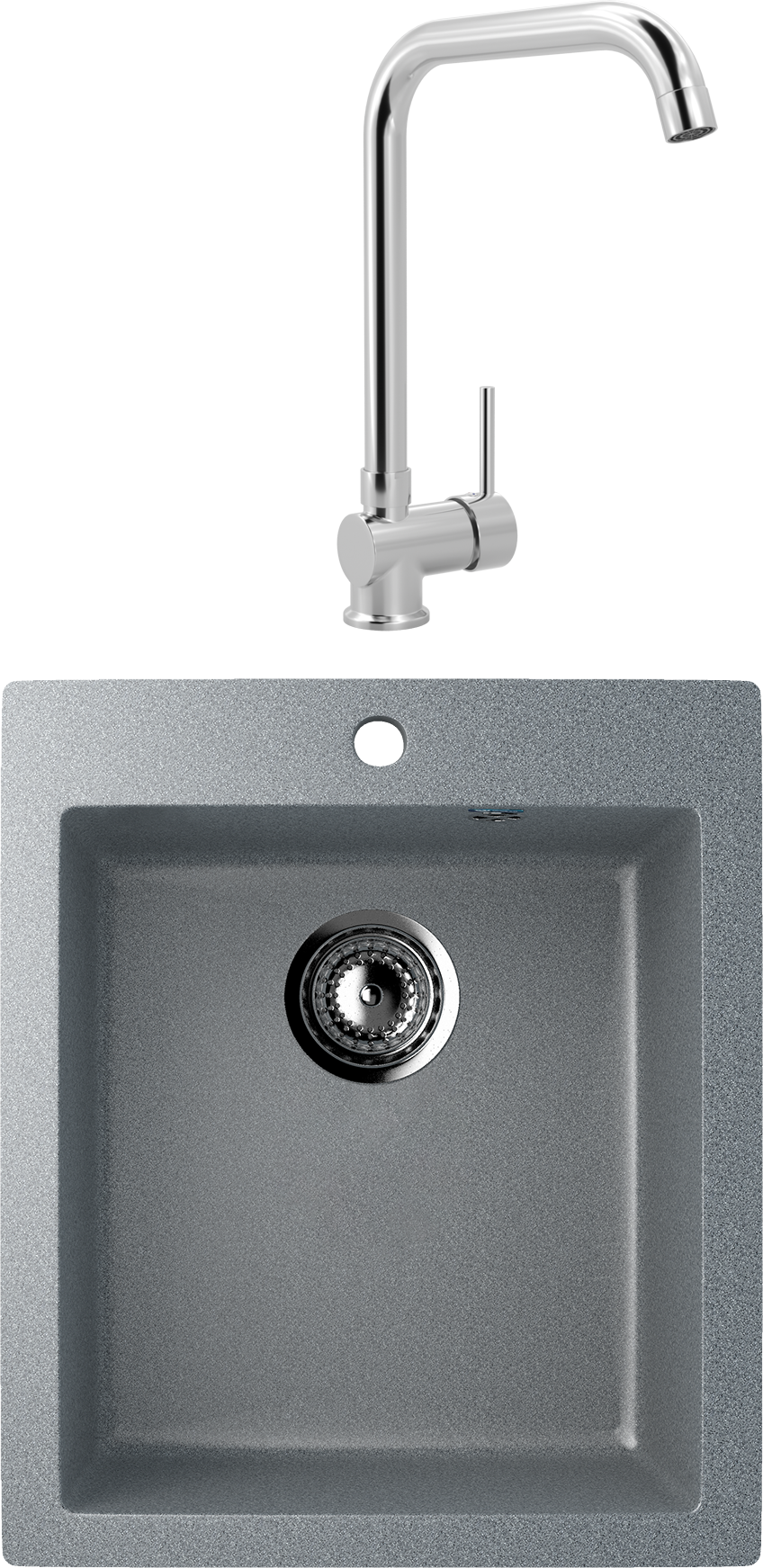 Комплект Мойка Ulgran U-404 -309, темно-серая + Смеситель MEGA Didim MG-CM107, хром