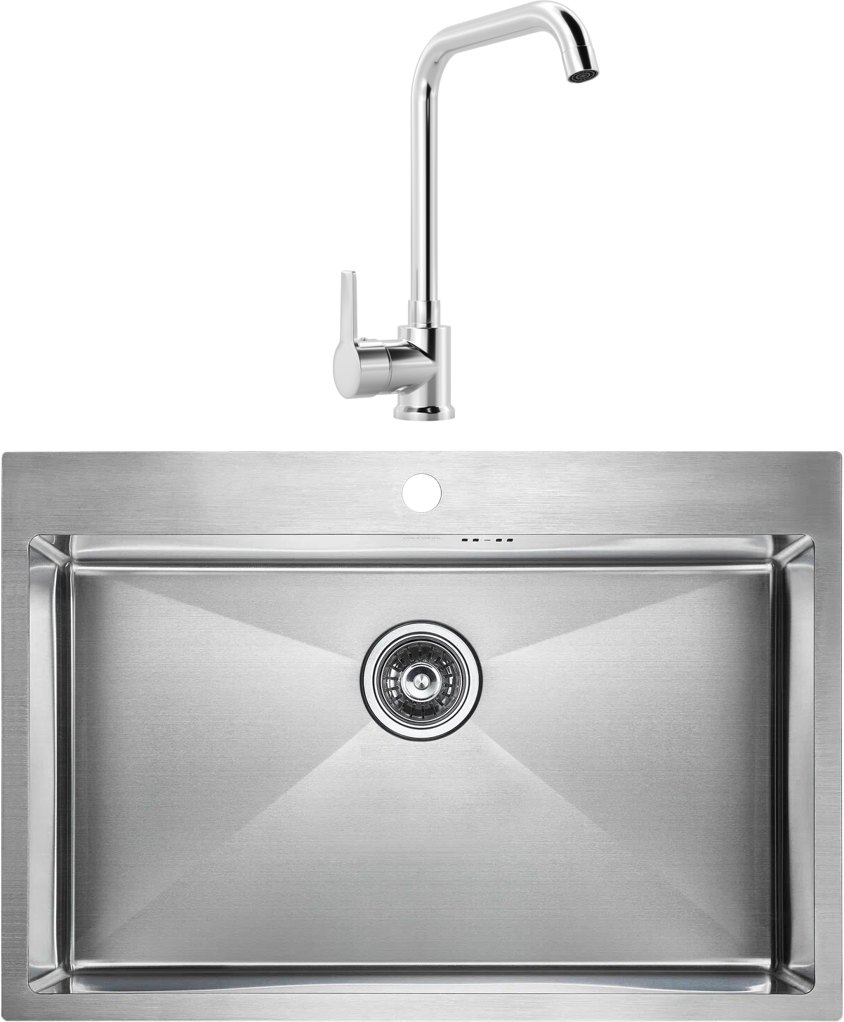 Комплект Мойка Paulmark Kroner PM217551-BS, брашированная нержавеющая сталь + Смеситель MEGA Ege MG-PL10, хром