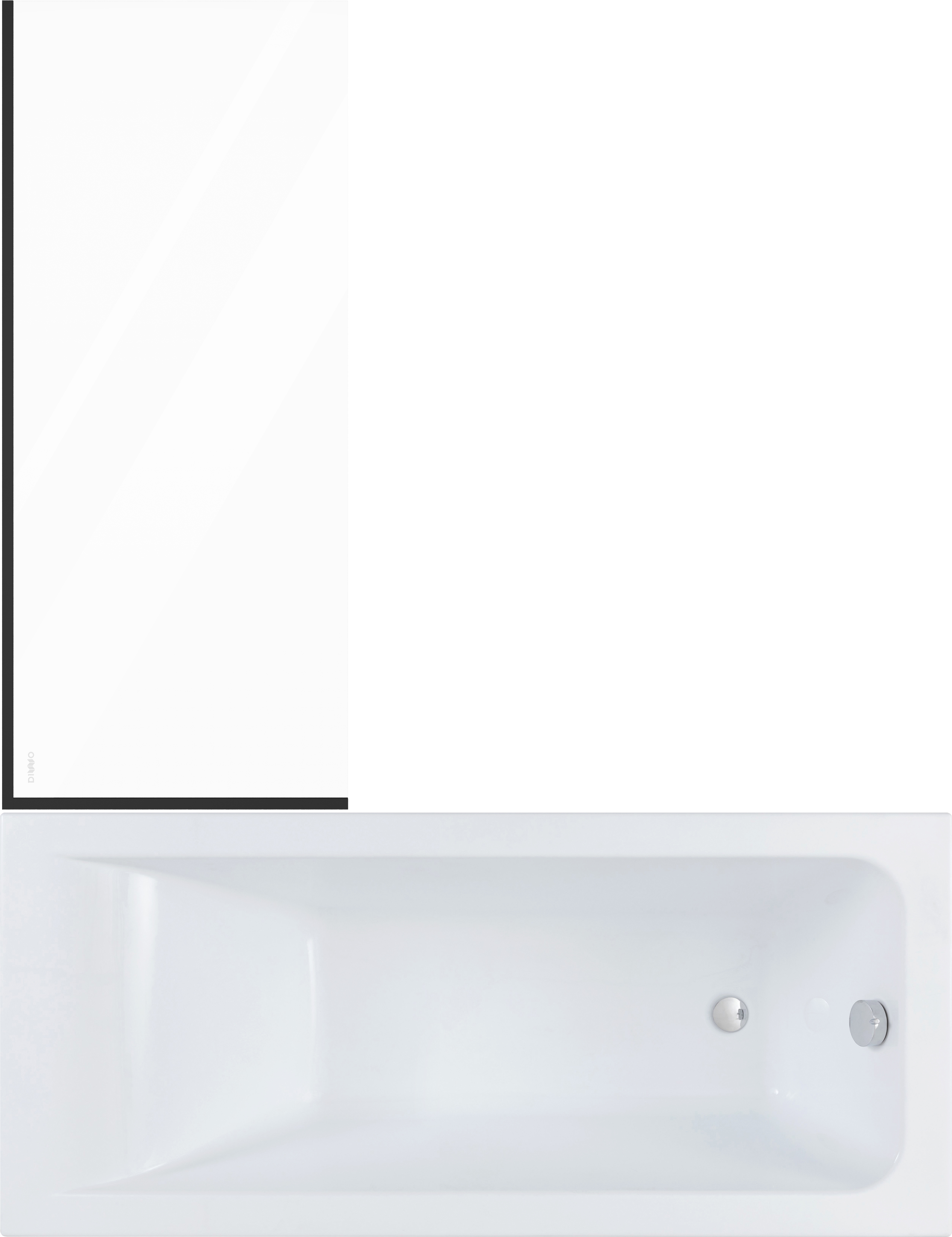 Комплект Акриловая ванна STWORKI Стокгольм 170x75 см, встраиваемая, белая, с каркасом + Шторка DIWO Анапа неподвижная, 70х140, профиль черный матовый, прозрачное стекло