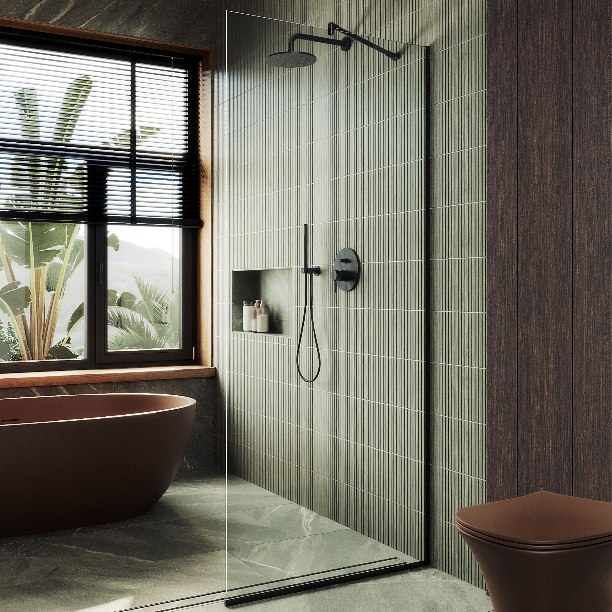 Душевая перегородка Maybahglass MGD-695-6у 79 см, профиль черный, стекло прозрачное