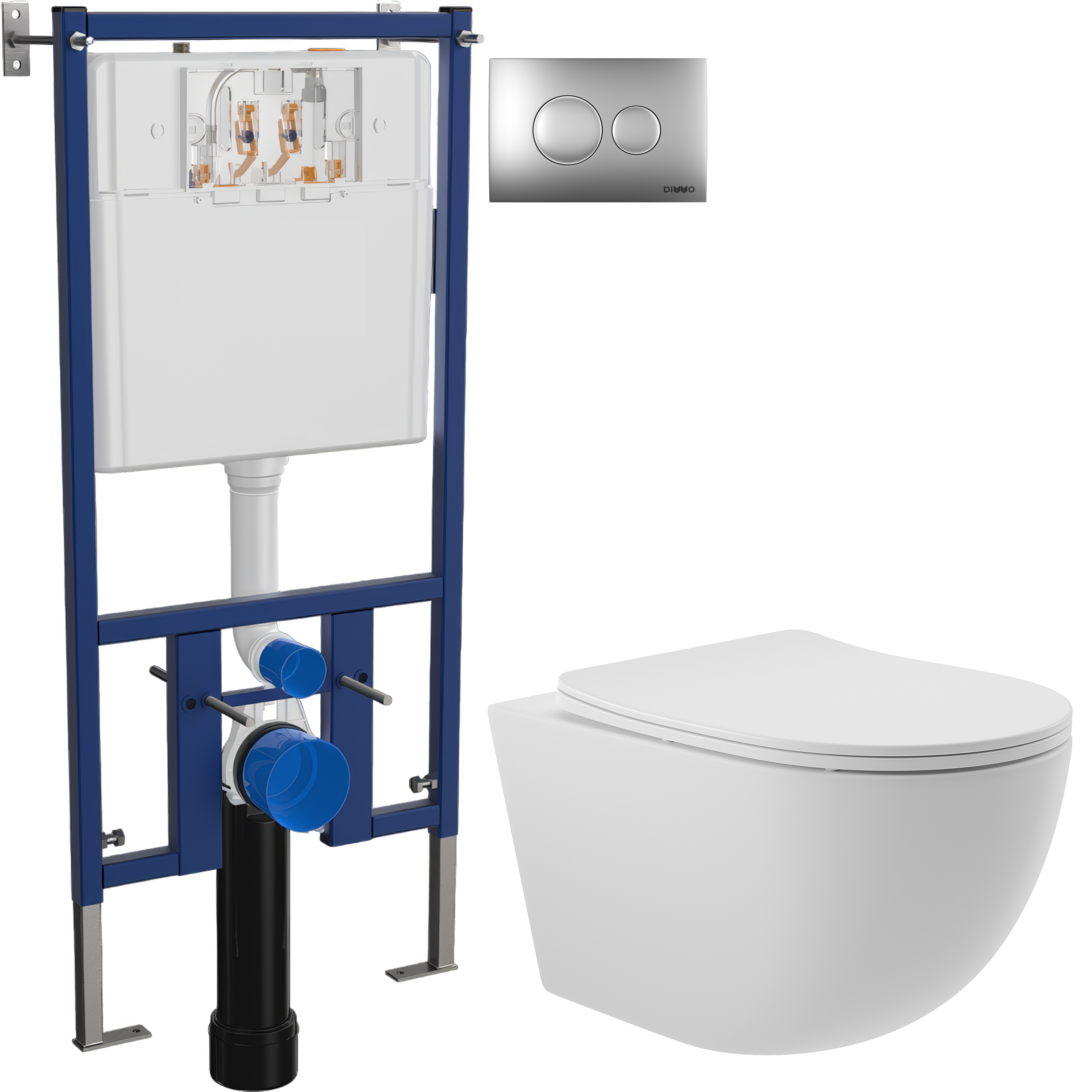 Комплект 3 в 1 Унитаз подвесной Aqueduto Ovo OVO0120 + Инсталляция DIWO 4501 + Кнопка 7311 цвет матовый хром