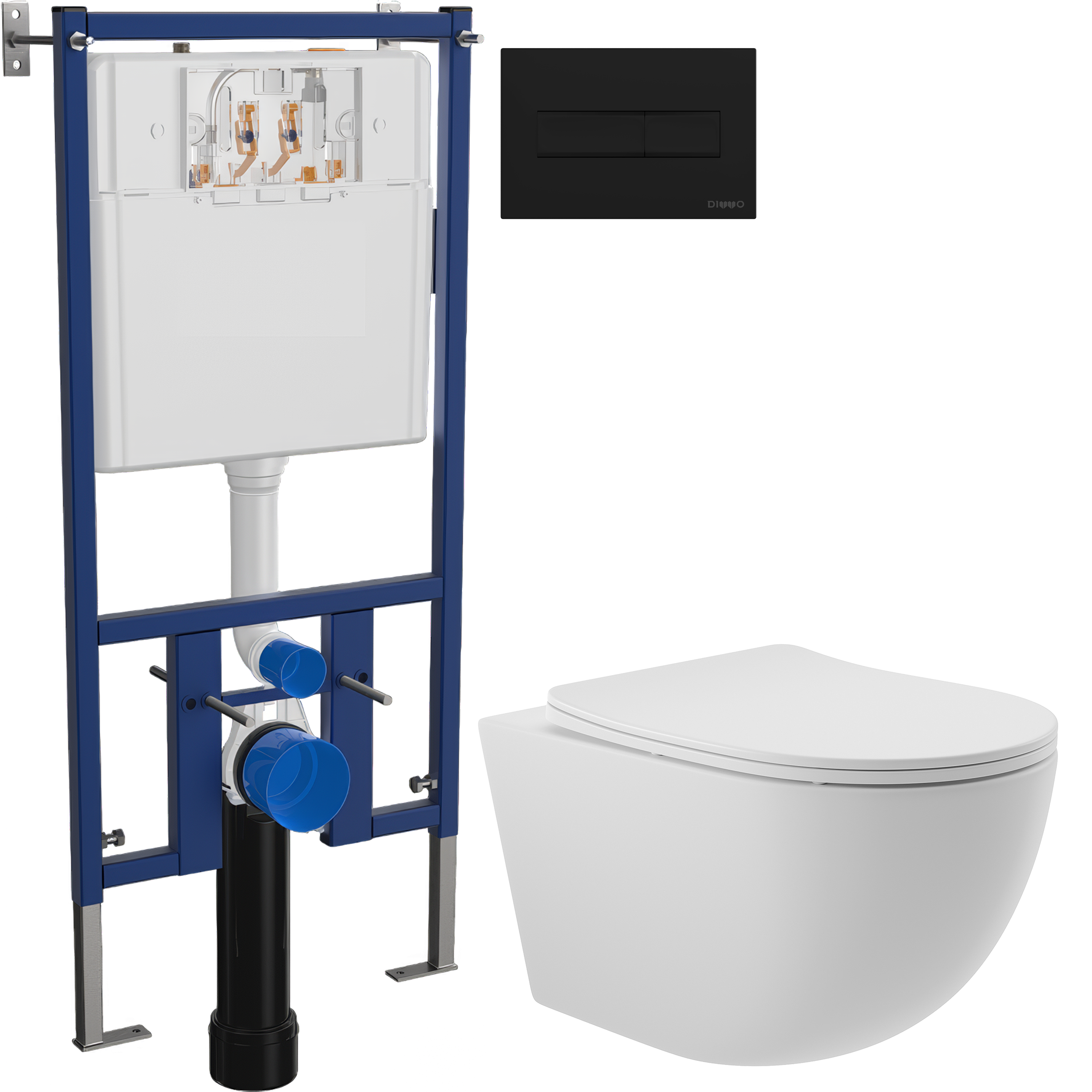 Комплект 3 в 1 Унитаз подвесной Aqueduto Ovo OVO0120 + Инсталляция DIWO 4501 + Кнопка 7323 цвет матовый черный