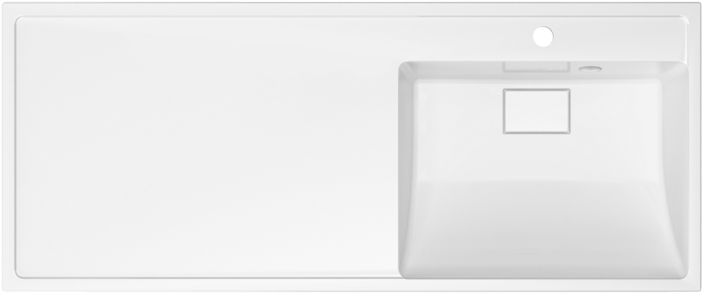 Раковина над стиральной машиной Paola Magenta 110 R глянцевая белая, прямоугольная, литьевой мрамор, со столешницей слева, с кронштейном