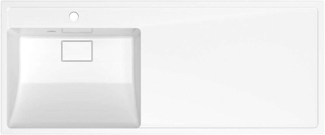 Раковина над стиральной машиной Paola Magenta 110 L глянцевая белая, прямоугольная, литьевой мрамор, со столешницей справа, с кронштейном