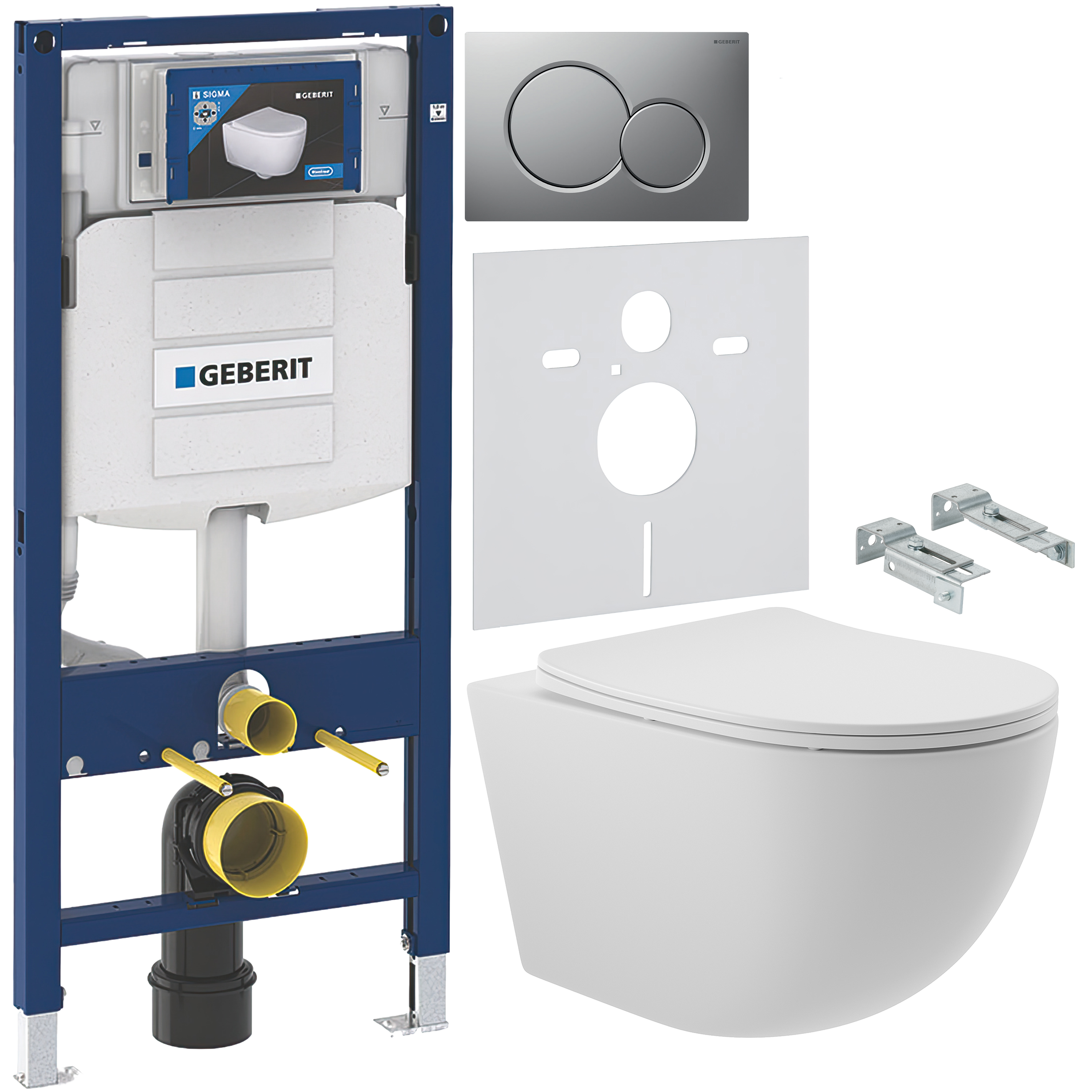 Комплект 5 в 1 Унитаз подвесной Aqueduto Ovo OVO0120 + Крепления Geberit Duofix 111.815.00.1, к стене + Инсталляция UP 320 111.300.00.5 (111.950.00.6) + Кнопка Sigma 01 115.770.JQ.5 цвет матовый хром + Звукоизоляция