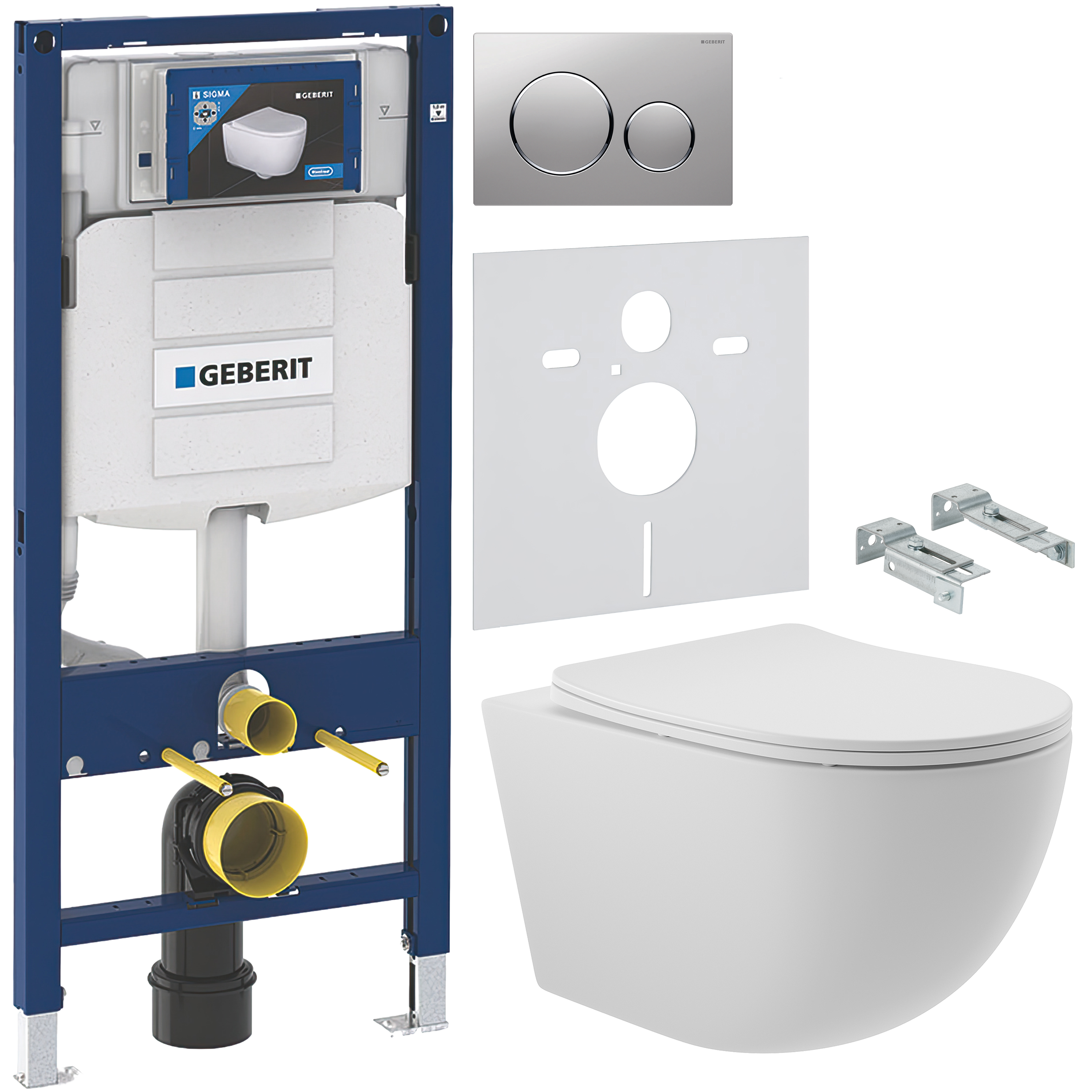 Комплект 5 в 1 Унитаз подвесной Aqueduto Ovo OVO0120 + Крепления Geberit Duofix 111.815.00.1, к стене + Инсталляция UP 320 111.300.00.5 (111.950.00.6) + Кнопка Sigma 20 115.882.JQ.1 цвет матовый хром, глянцевый хром + Звукоизоляция