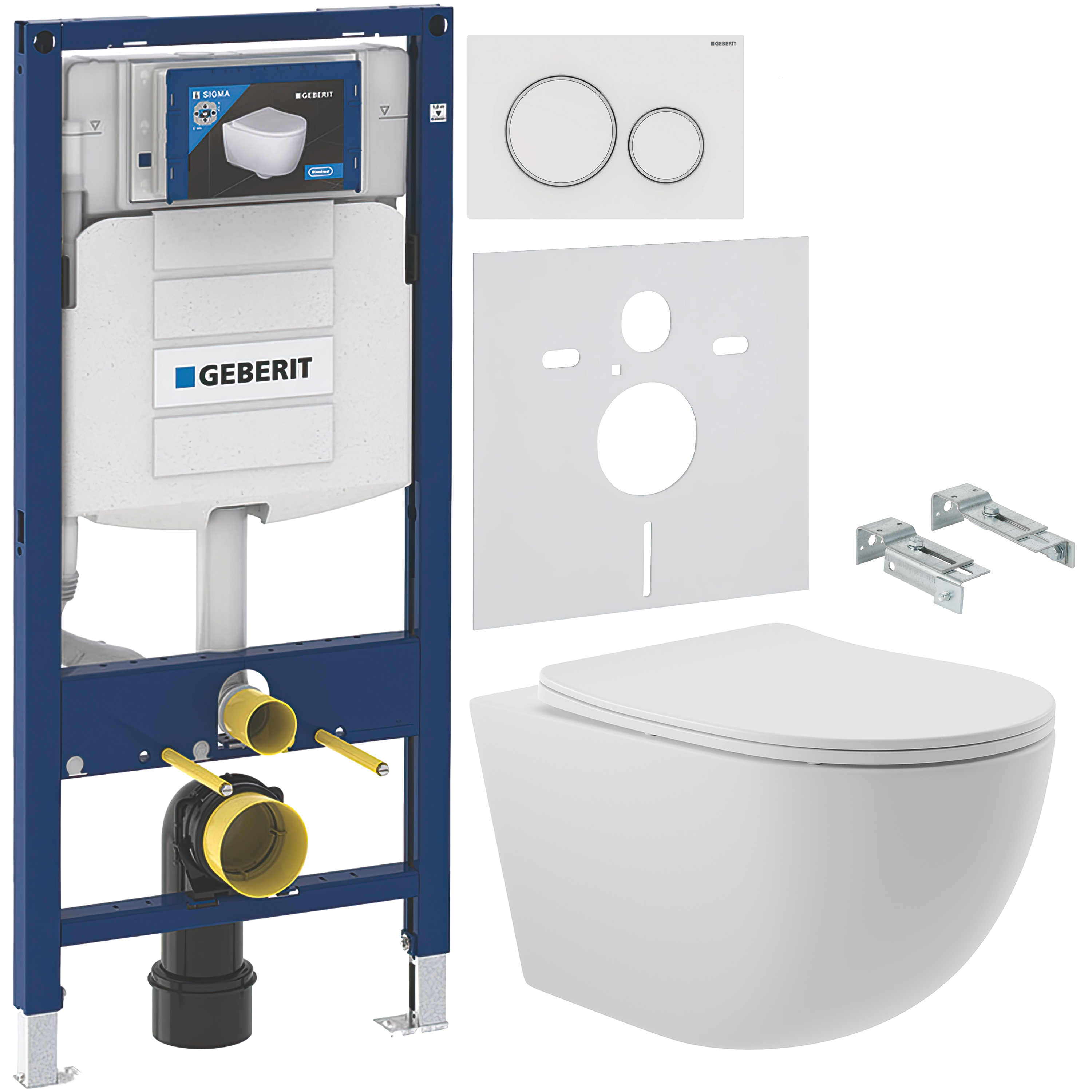 Комплект 5 в 1 Унитаз подвесной Aqueduto Ovo OVO0120 + Крепления Geberit Duofix 111.815.00.1 к стене + Инсталляция UP 320 111.300.00.5 (111.950.00.6) + Кнопка Sigma 20 115.882.11.1 цвет матовый белый + Звукоизоляция 156.050.00.1
