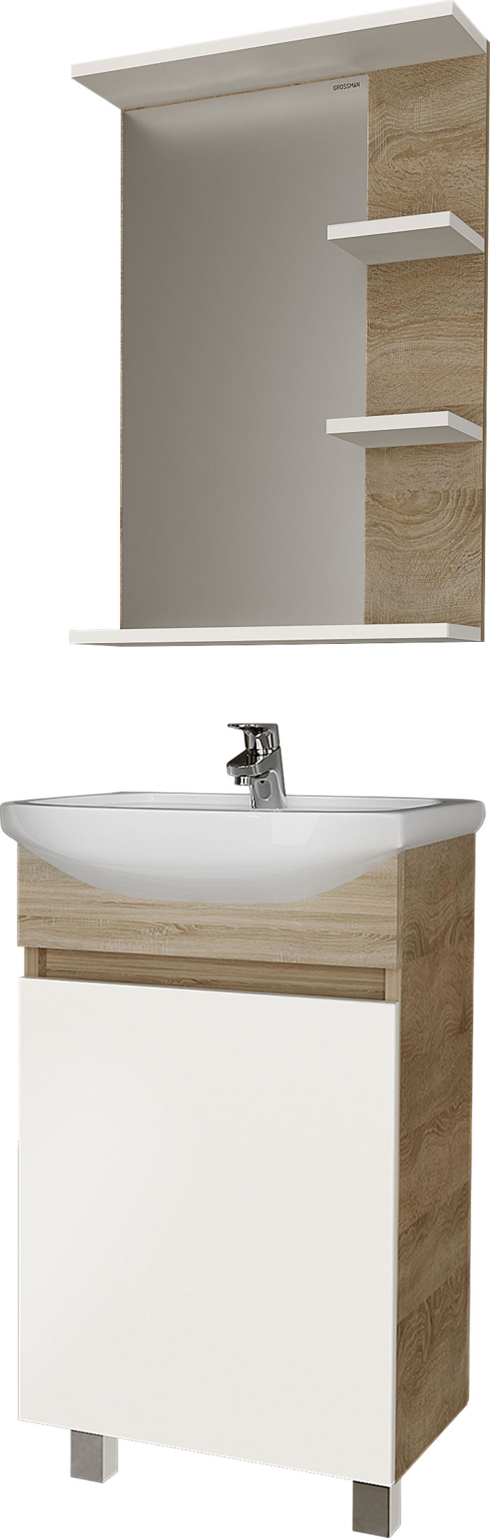 Мебель для ванной комнаты Grossman Поло 50 дуб сонома светлый, белый глянцевый