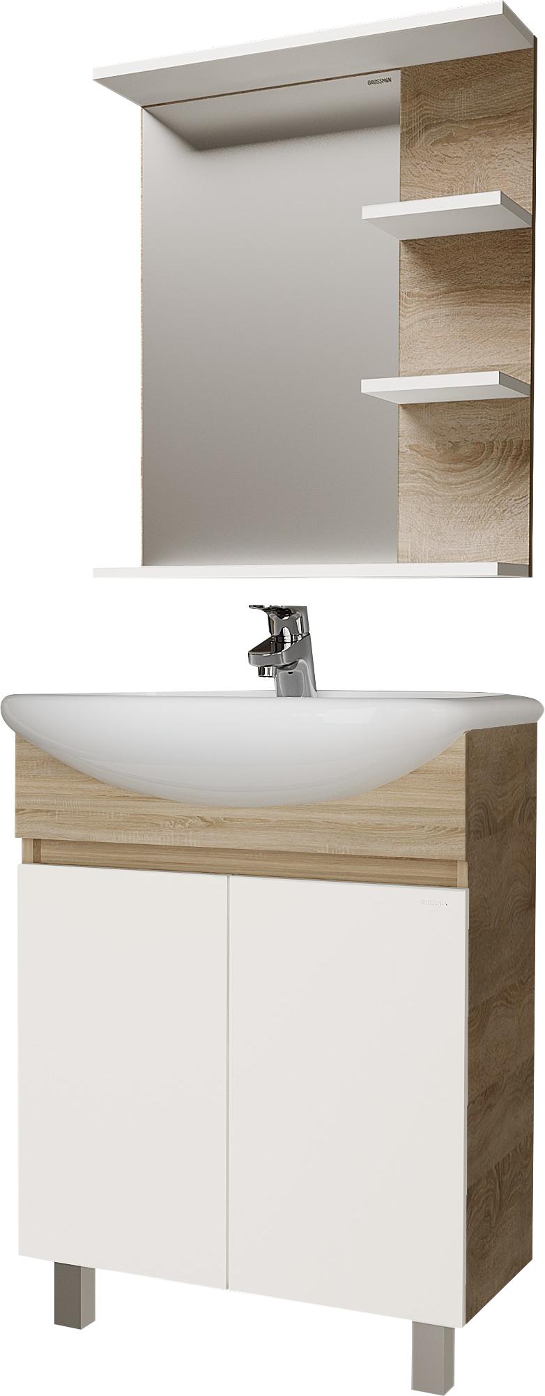 Мебель для ванной комнаты Grossman Поло 60 дуб сонома светлый, белый глянцевый