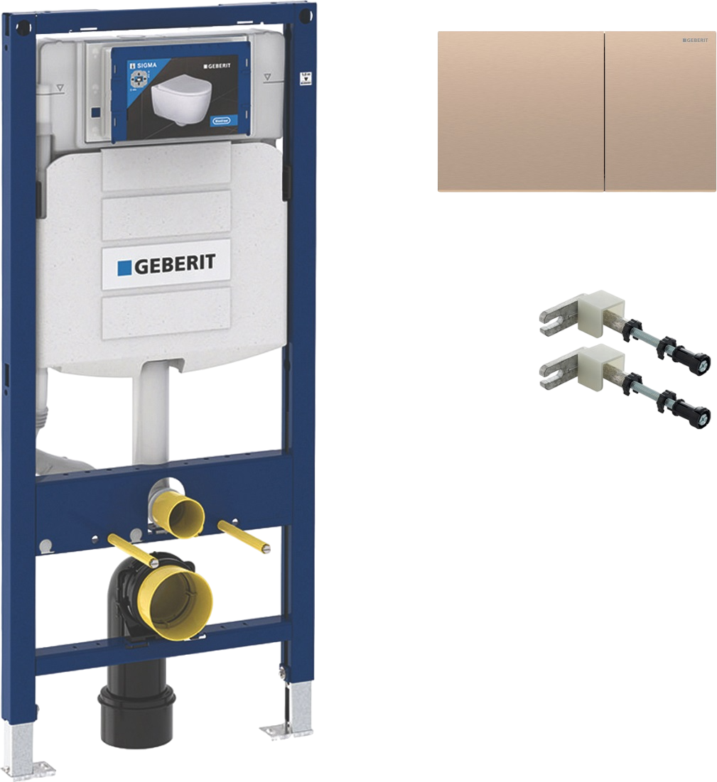 Комплект Инсталляция Geberit Duofix UP 320 111.300.00.5 (111.950.00.6) + Кнопка Sigma 70 115.622.QB.1 цвет красное золото + Крепления 111.815.00.1, к стене