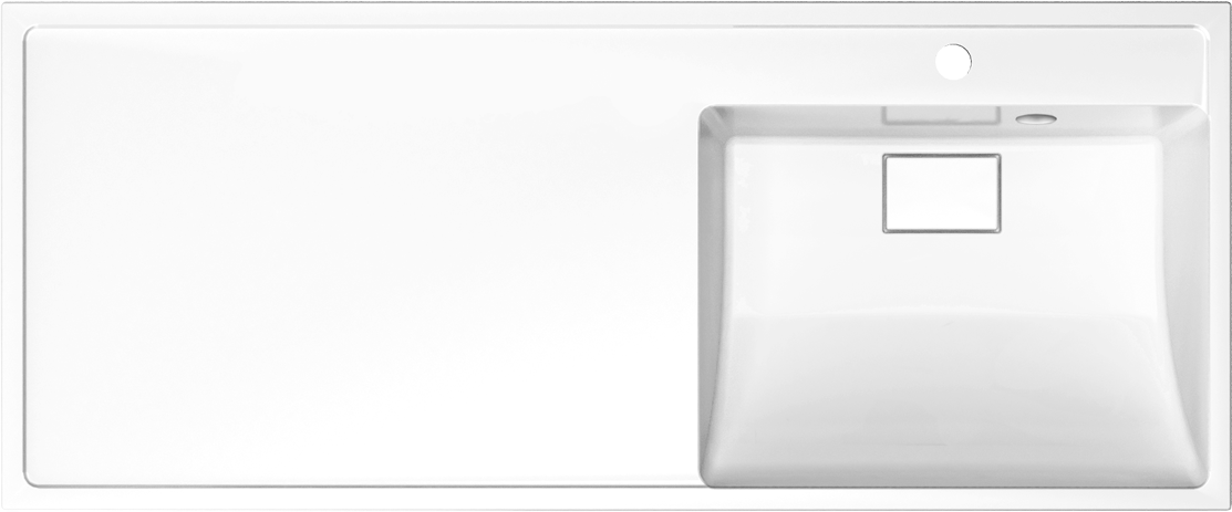Раковина над стиральной машиной Paola Magenta 120 R глянцевая белая, прямоугольная, литьевой мрамор, со столешницей слева, с кронштейном