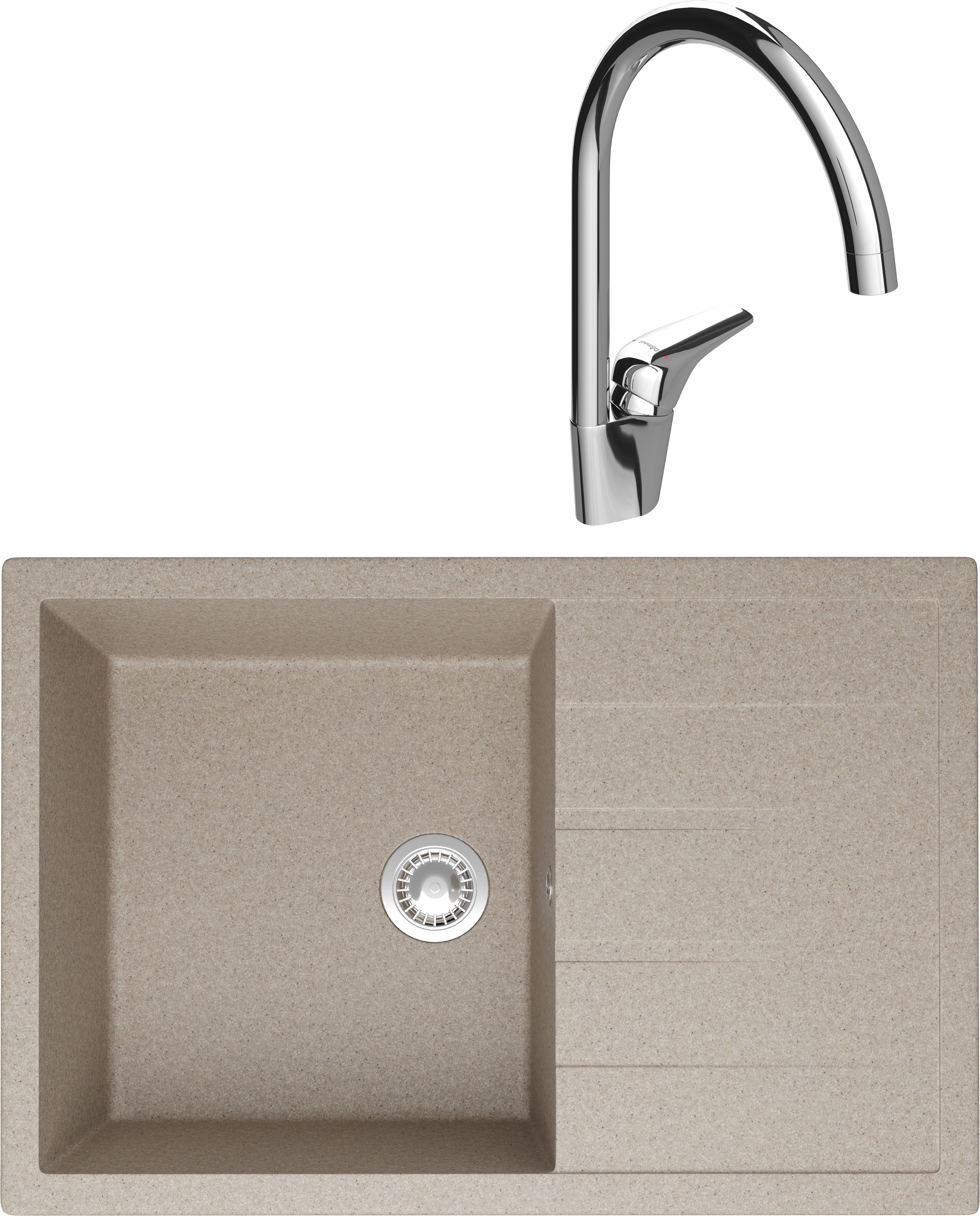 Комплект Мойка Domaci Болонья М-161-004, песочная + Смеситель Ливорно