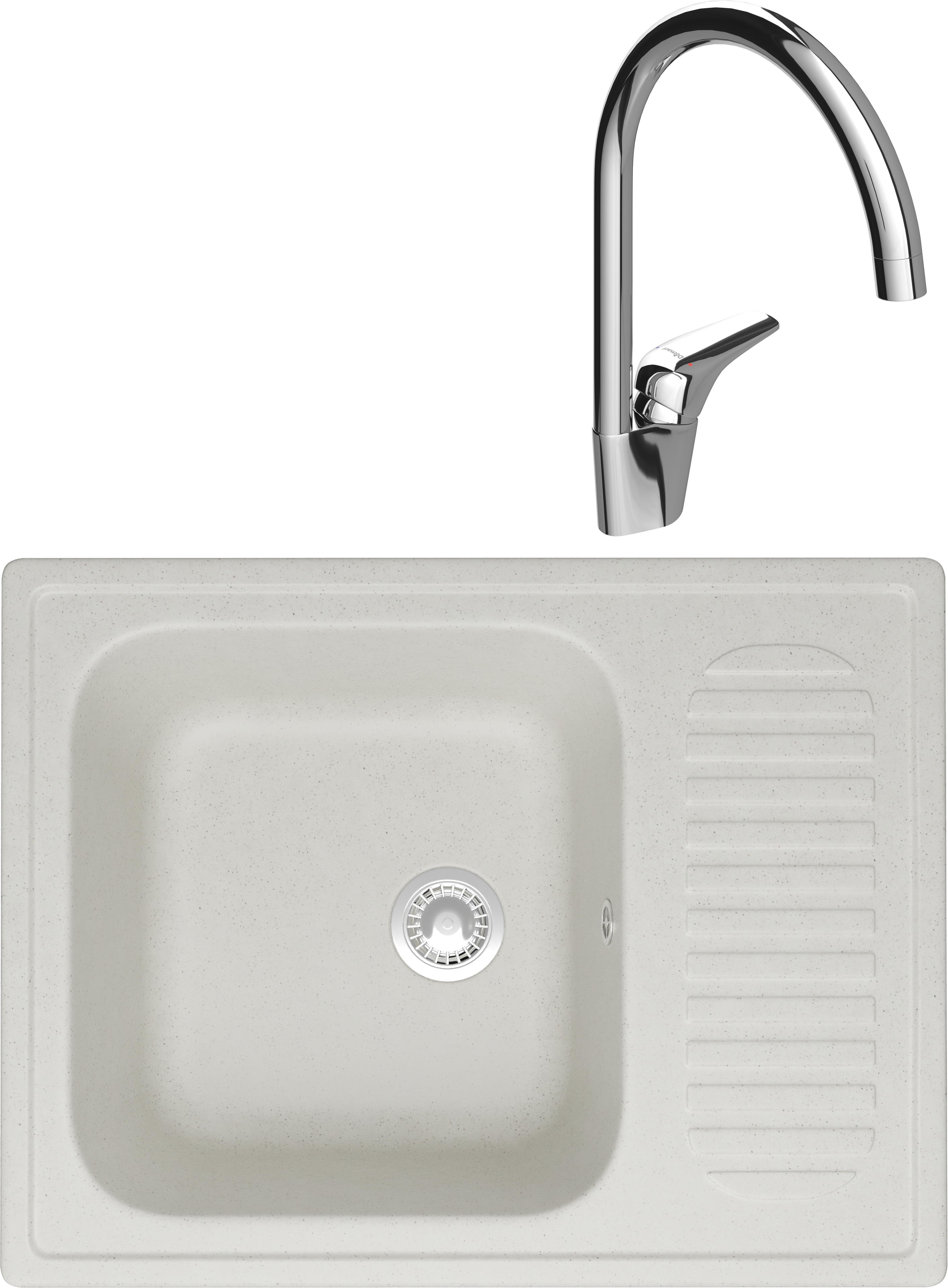 Комплект Мойка Domaci Болонья М-15-001, белая + Смеситель Ливорно