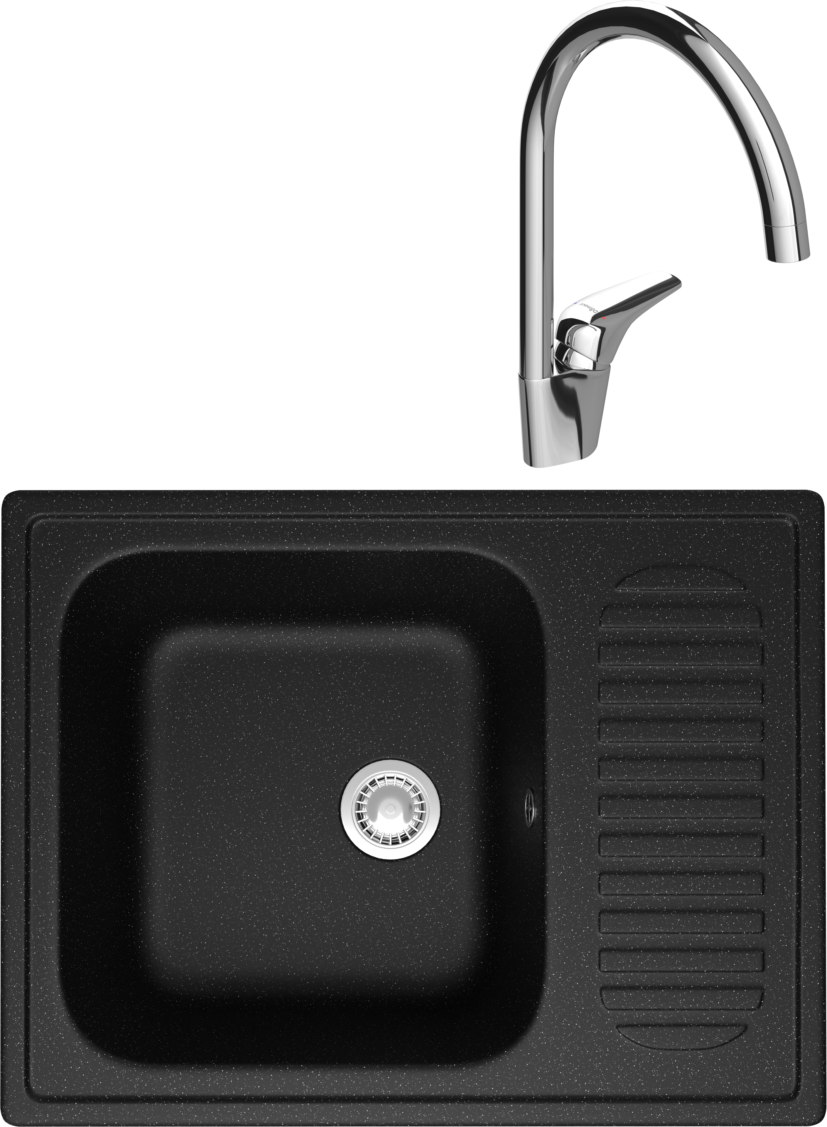 Комплект Мойка Domaci Болонья М-15-002, черная + Смеситель Ливорно