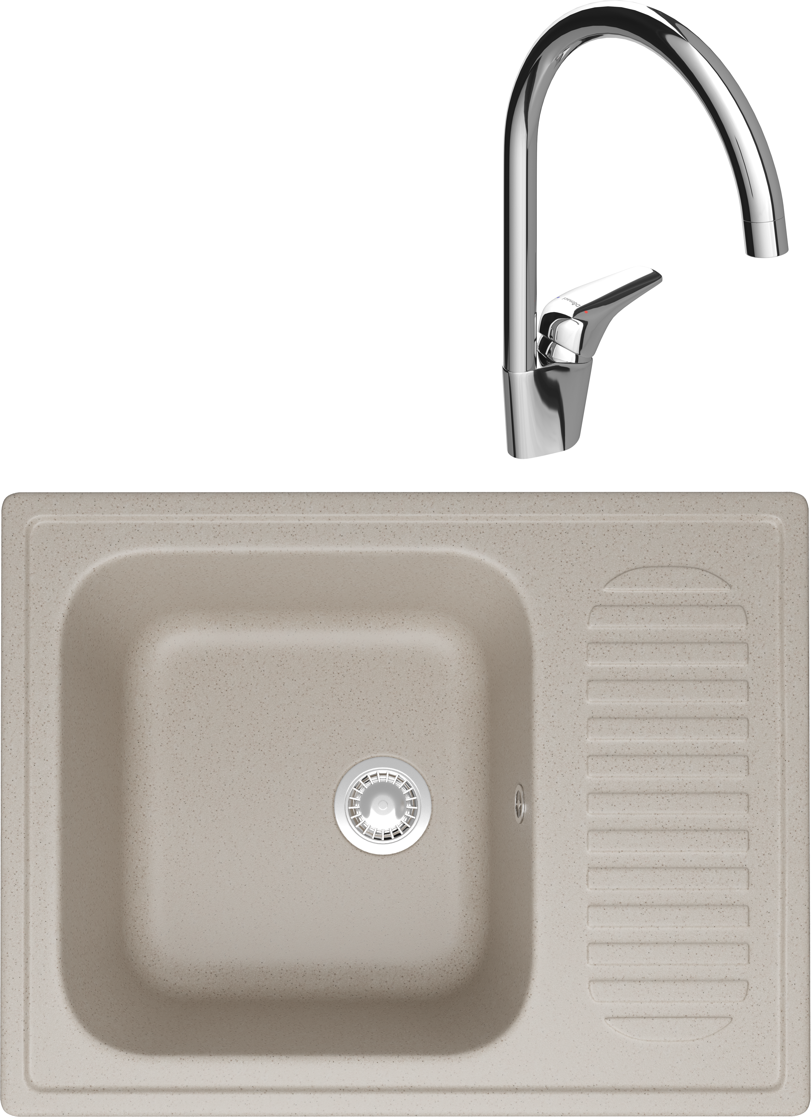 Комплект Мойка Domaci Болонья М-15-003, бежевая + Смеситель Ливорно