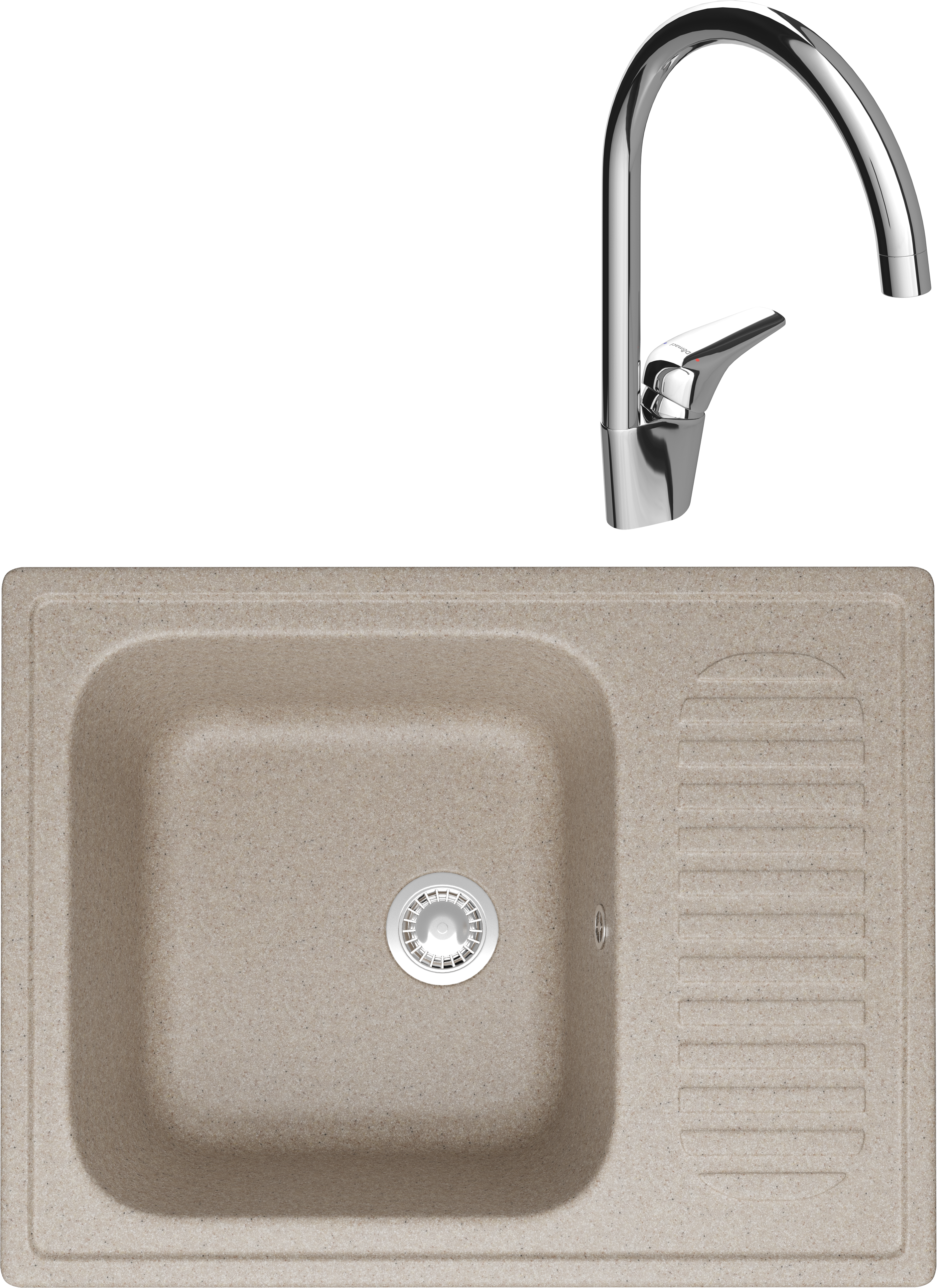 Комплект Мойка Domaci Болонья М-15-004, песочная + Смеситель Ливорно