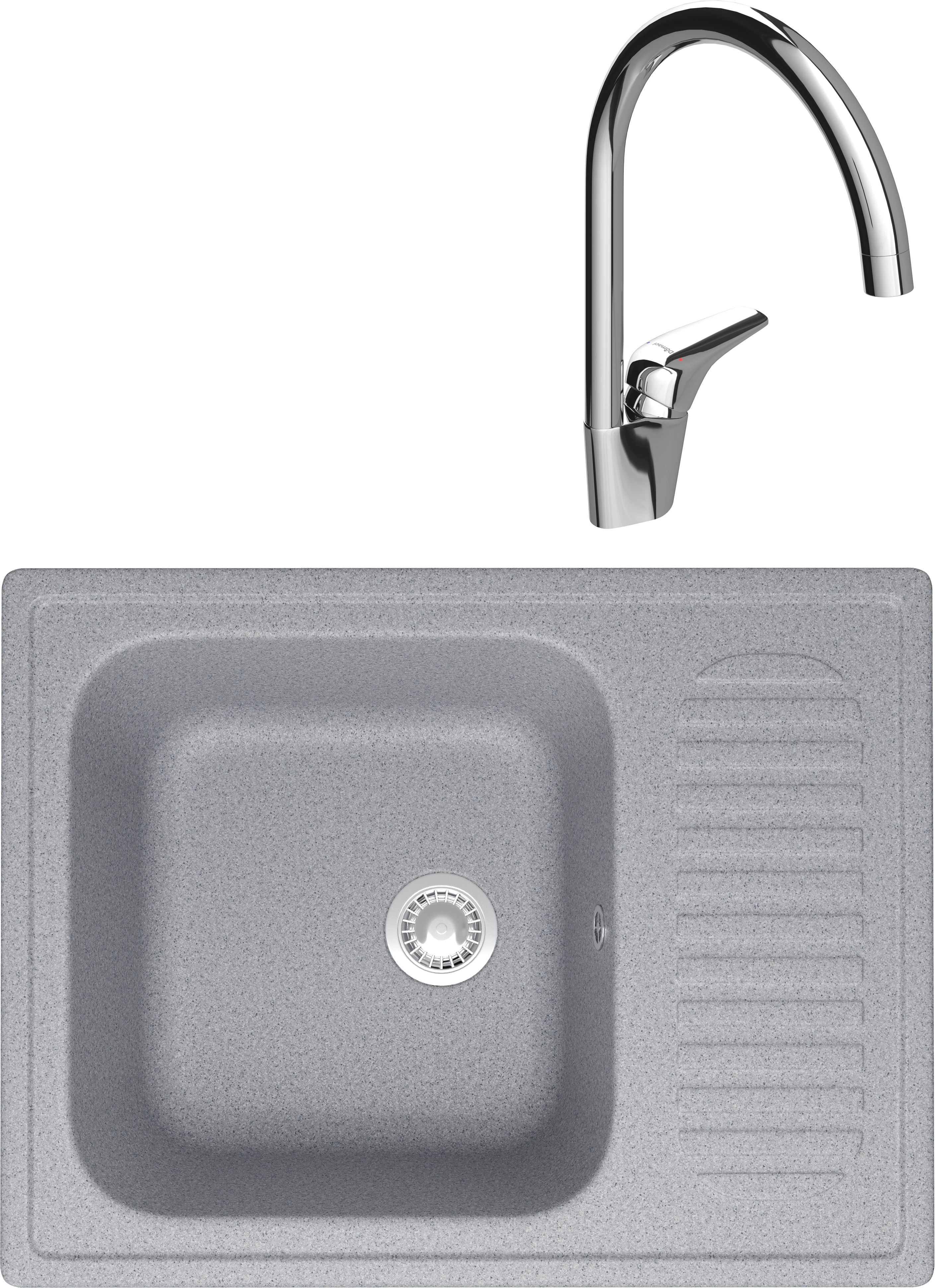 Комплект Мойка Domaci Болонья М-15-005, серая + Смеситель Ливорно