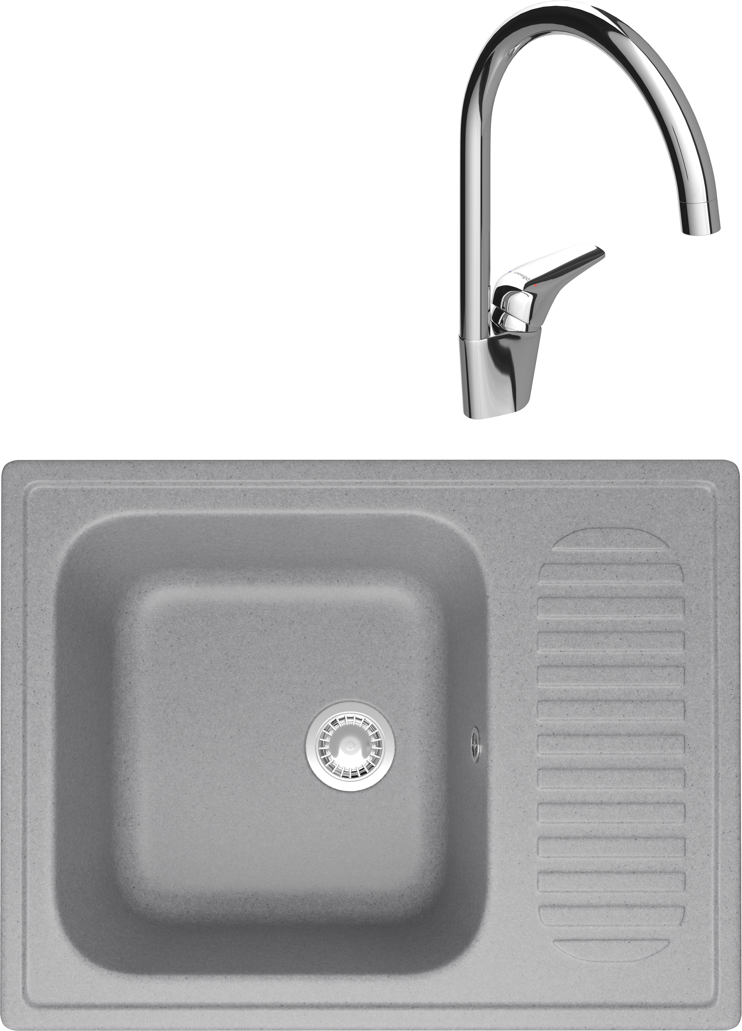Комплект Мойка Domaci Болонья М-15-006, светло-серая + Смеситель Ливорно