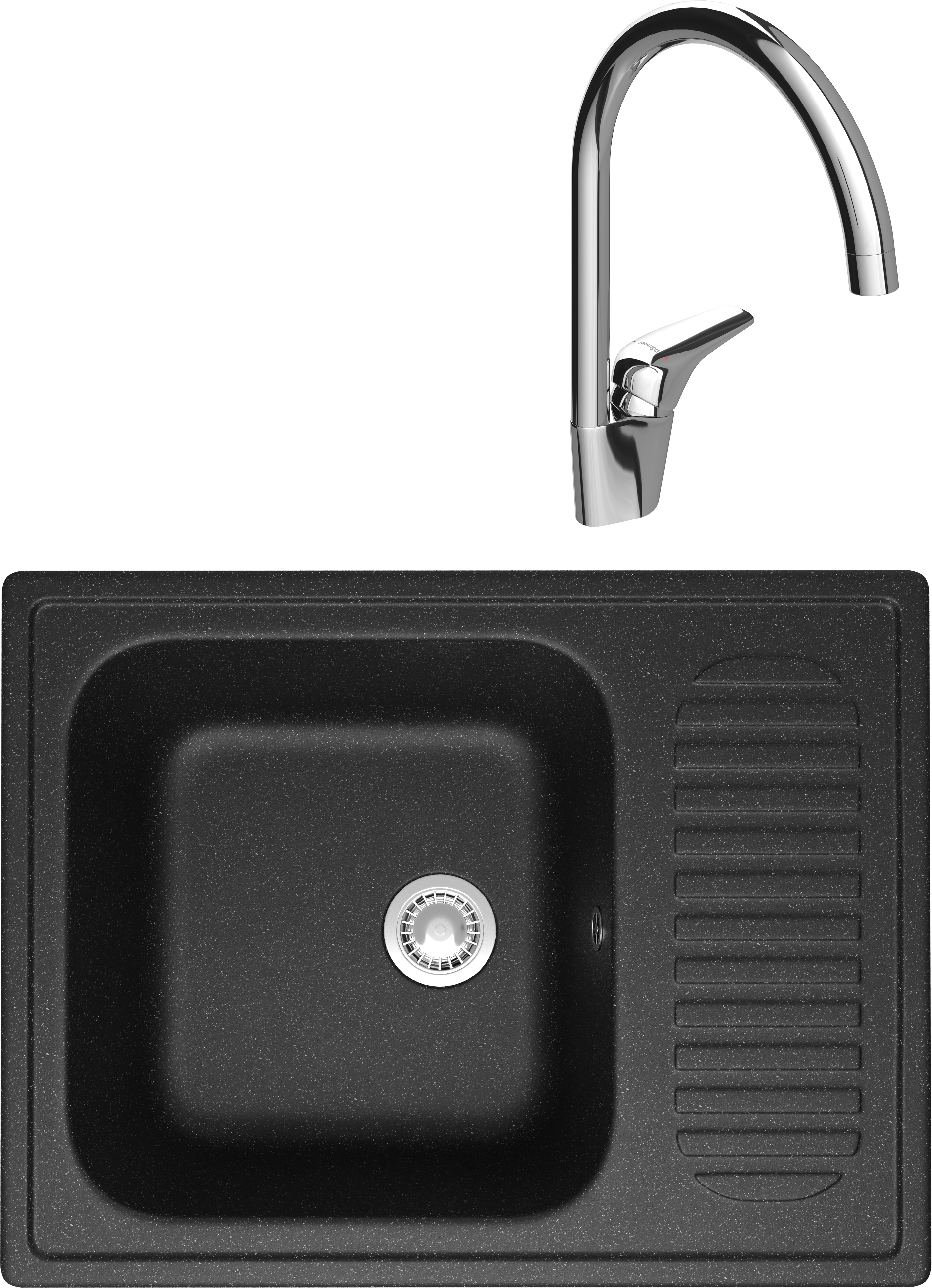 Комплект Мойка Domaci Болонья М-15-007, антрацит + Смеситель Ливорно