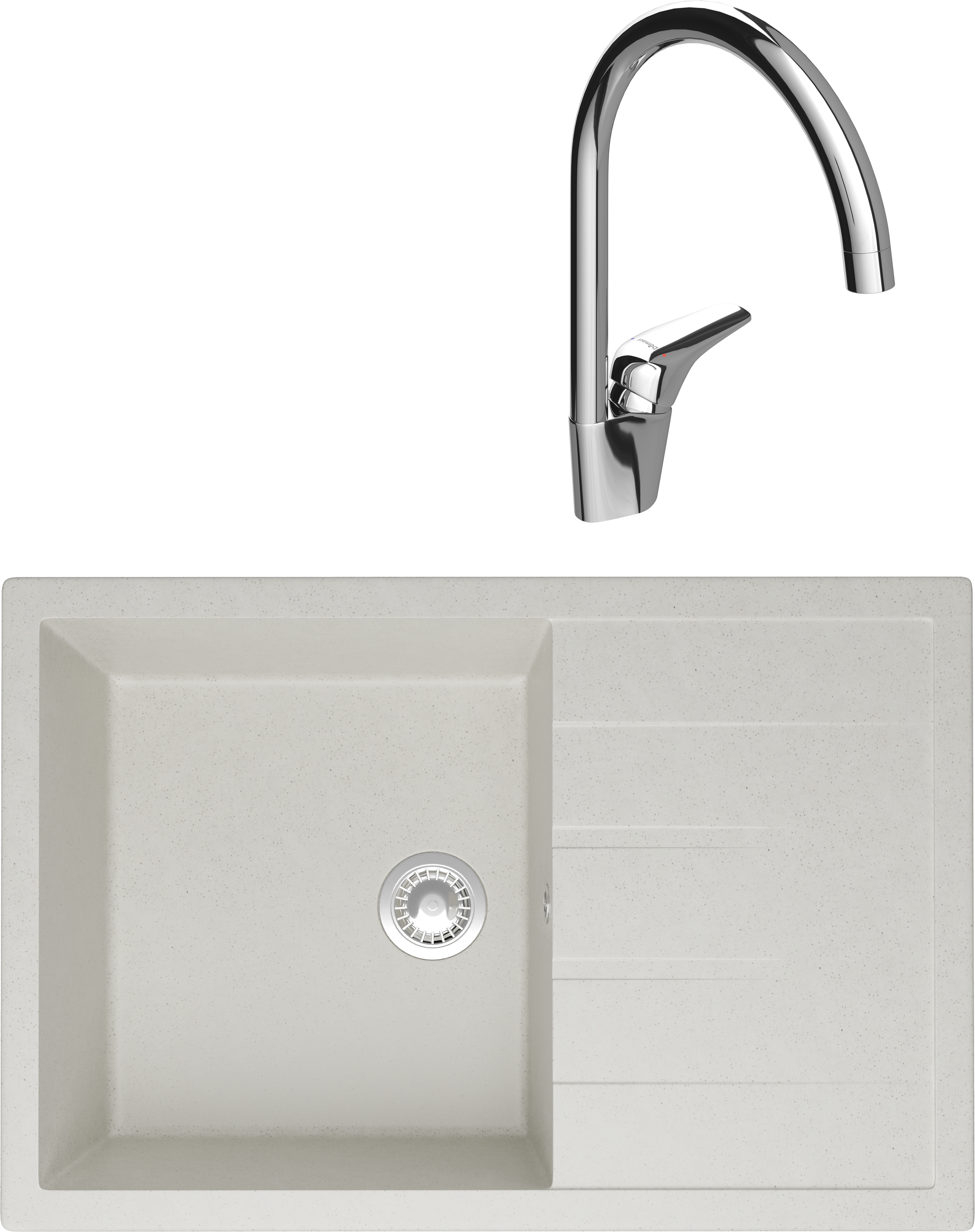 Комплект Мойка Domaci Болонья М-161-001, белая + Смеситель Ливорно