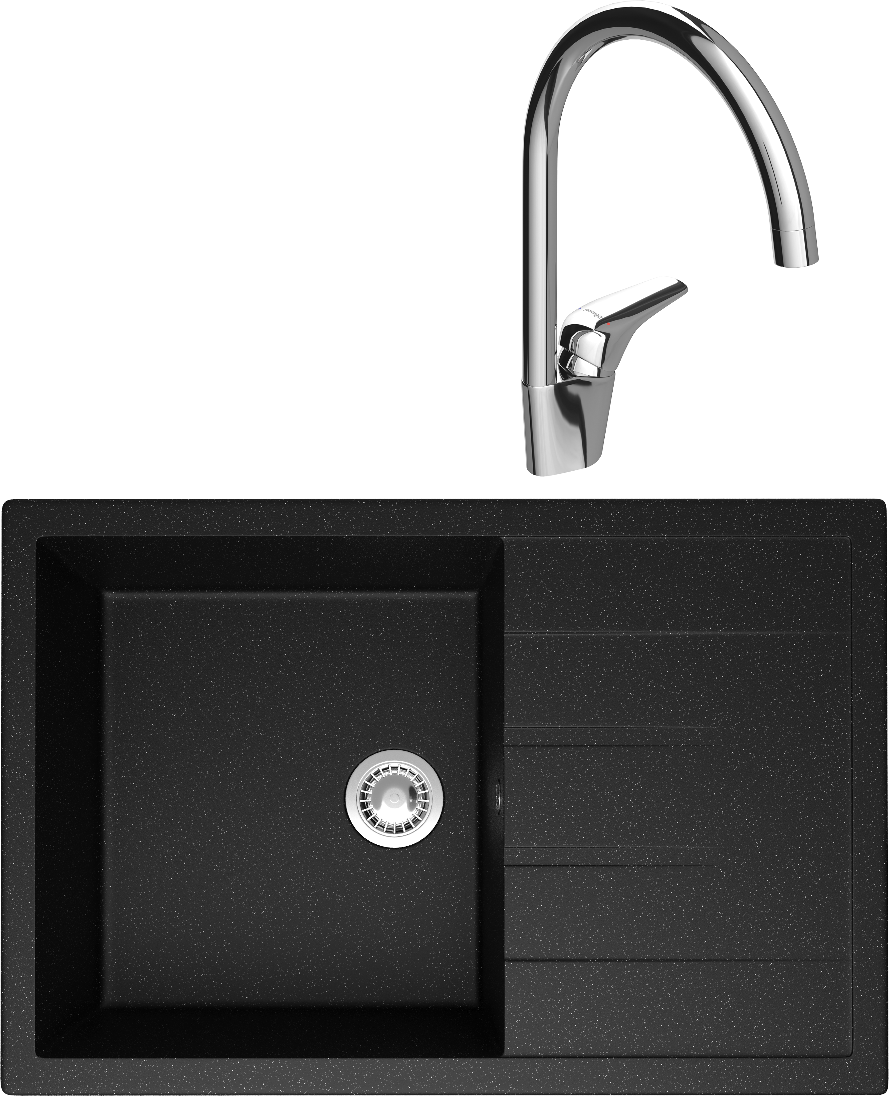 Комплект Мойка Domaci Болонья М-161-002, черная + Смеситель Ливорно