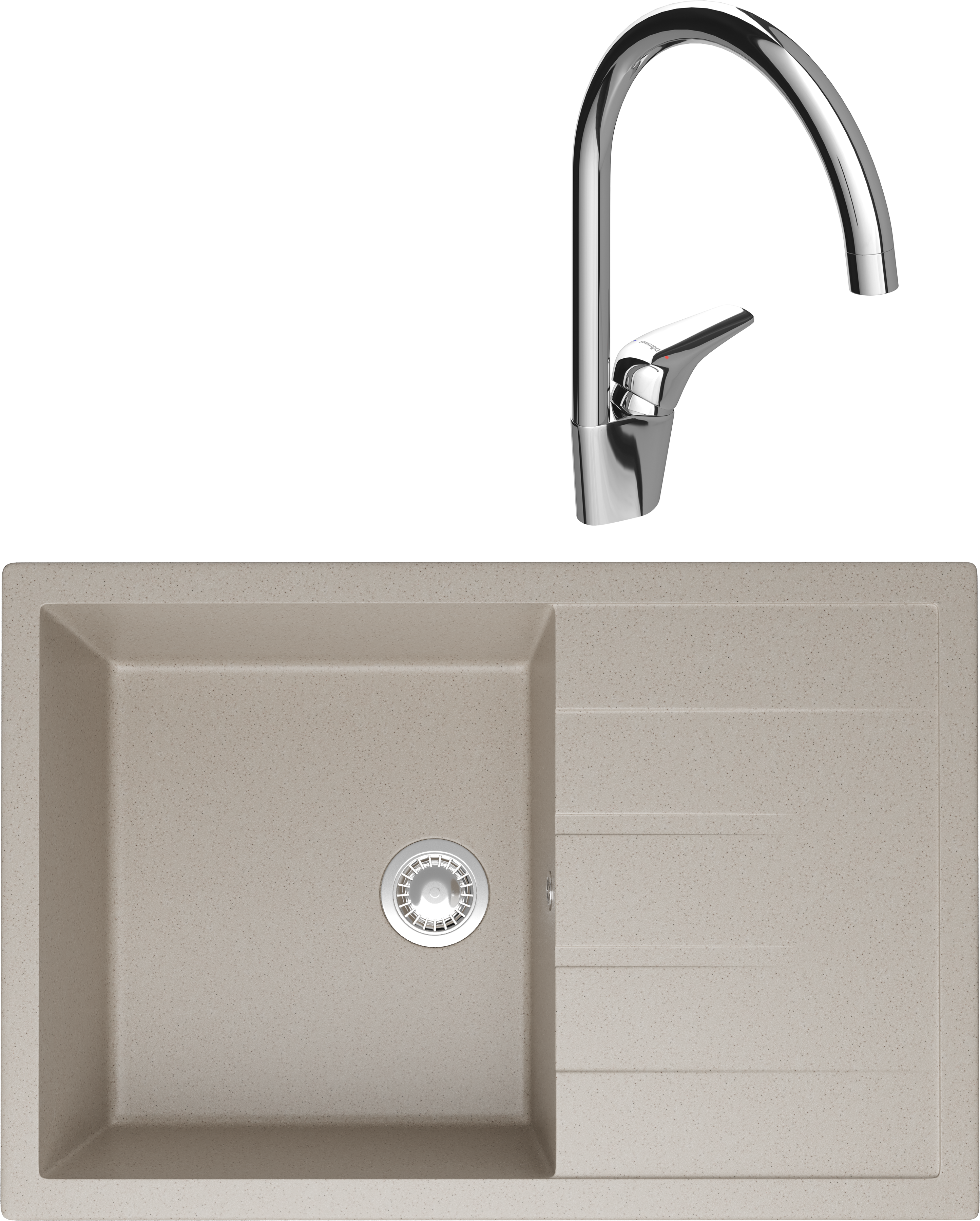 Комплект Мойка Domaci Болонья М-161-003, бежевая + Смеситель Ливорно