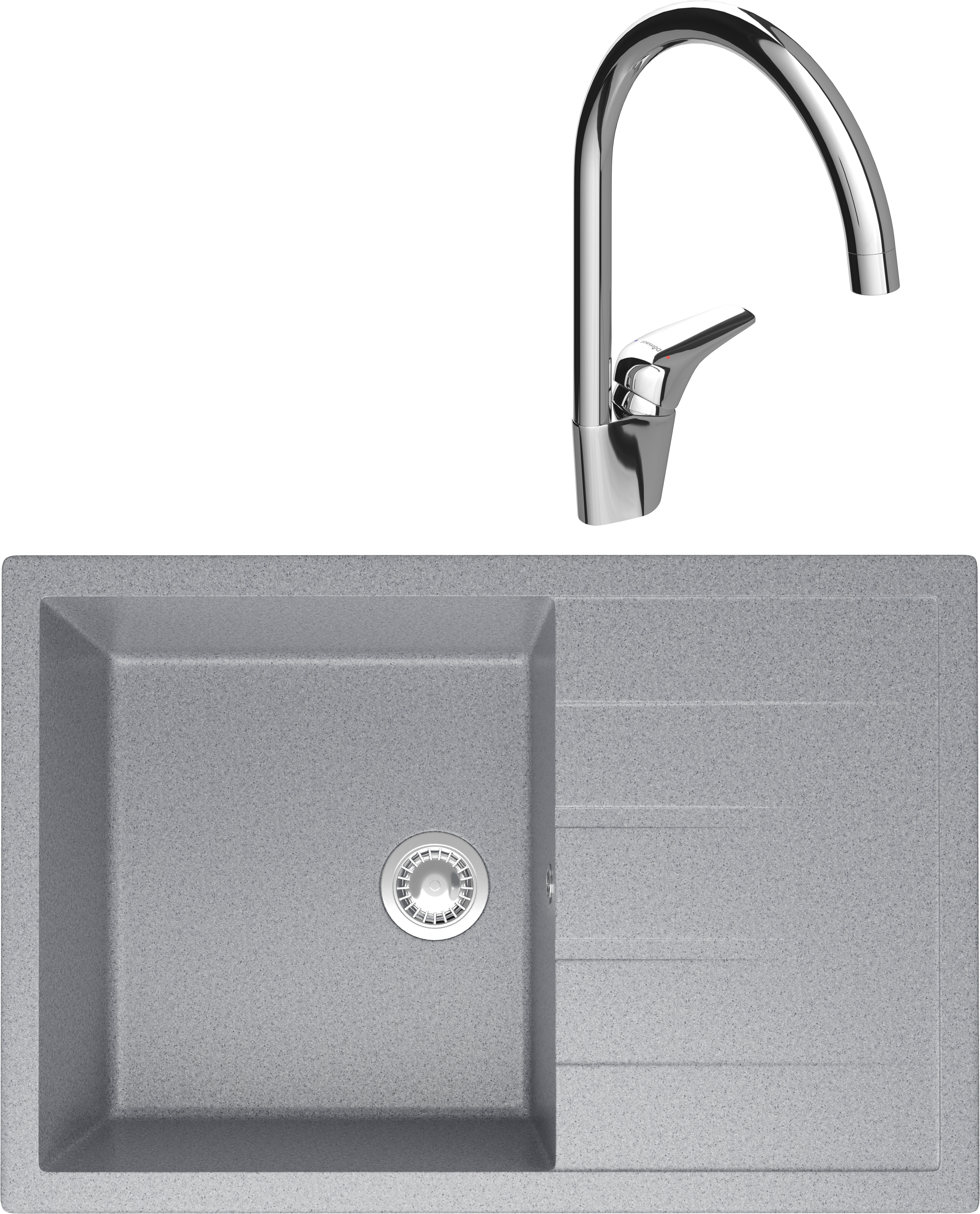 Комплект Мойка Domaci Болонья М-161-005, серая + Смеситель Ливорно