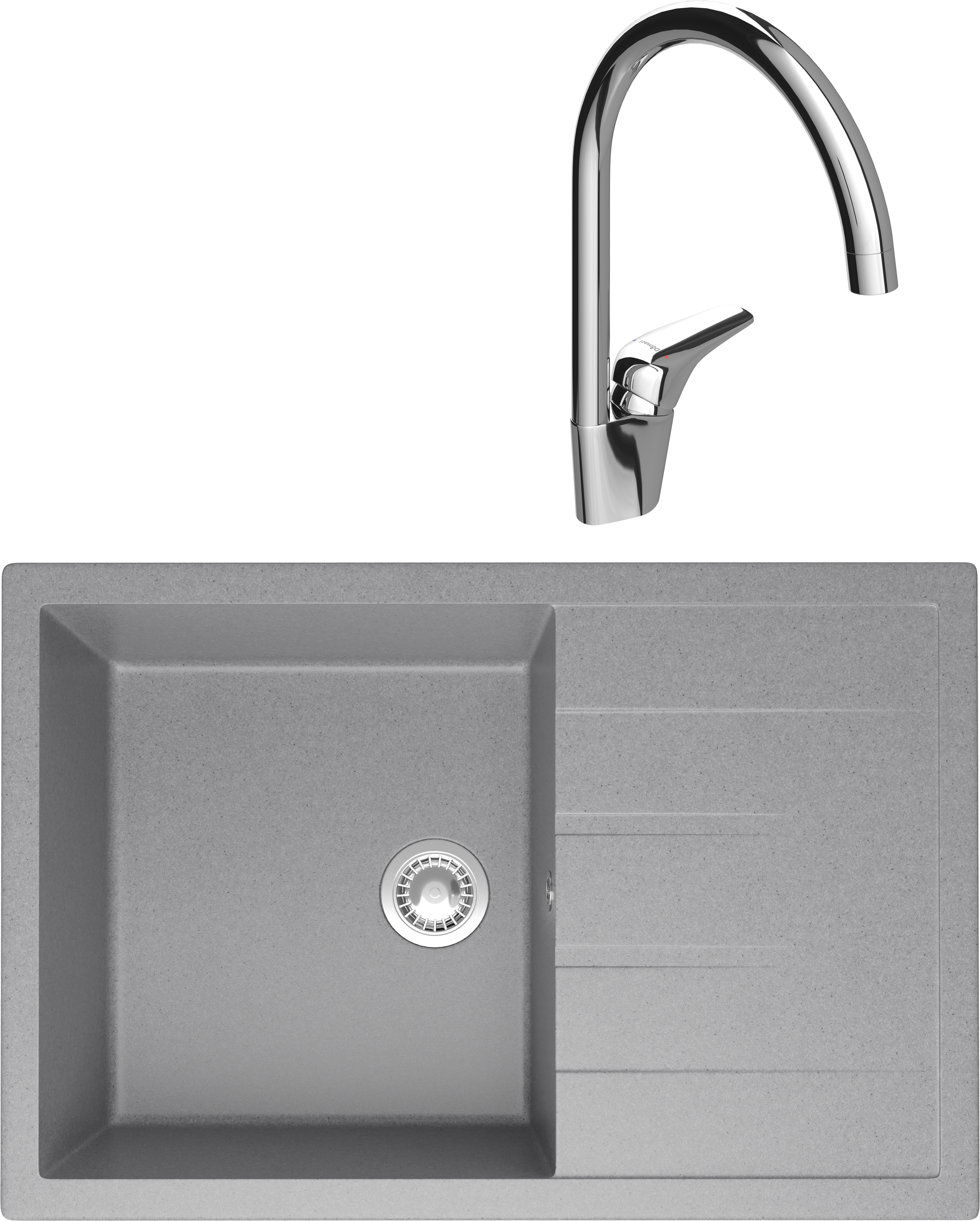 Комплект Мойка Domaci Болонья М-161-006, светло-серая + Смеситель Ливорно