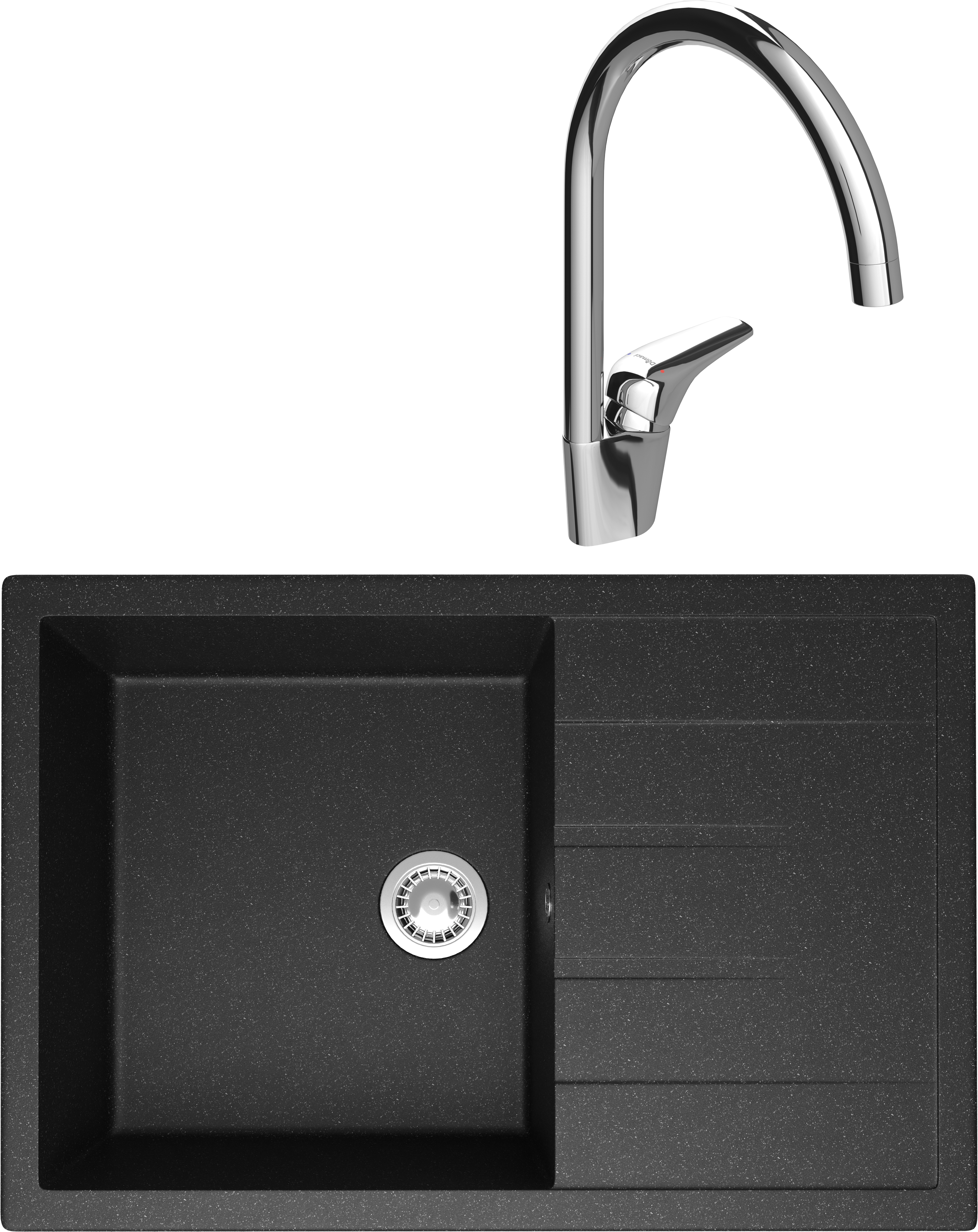 Комплект Мойка Domaci Болонья М-161-007, антрацит + Смеситель Ливорно