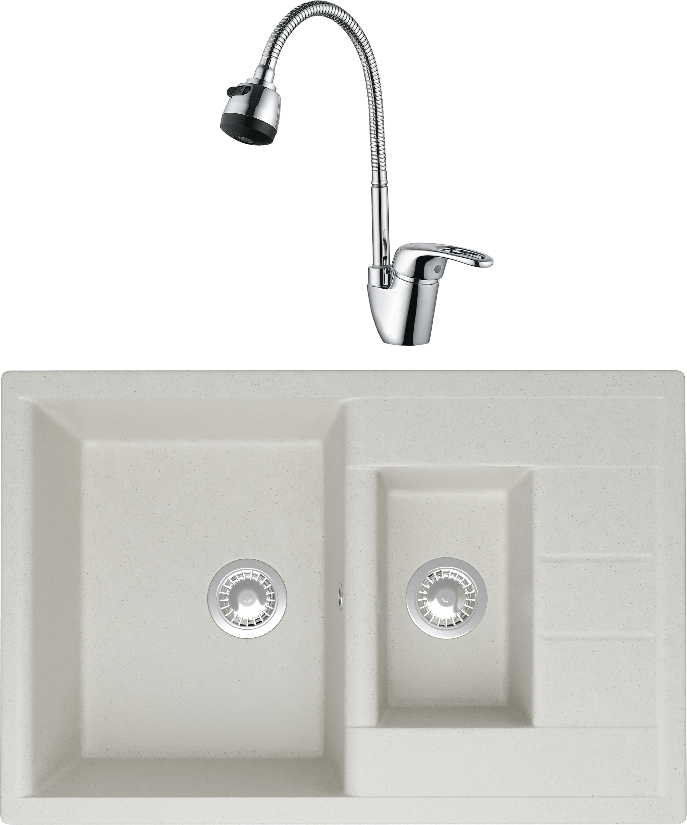 Комплект Мойка Domaci Болонья М-210-001, белая + Смеситель Ливорно WFD04163B