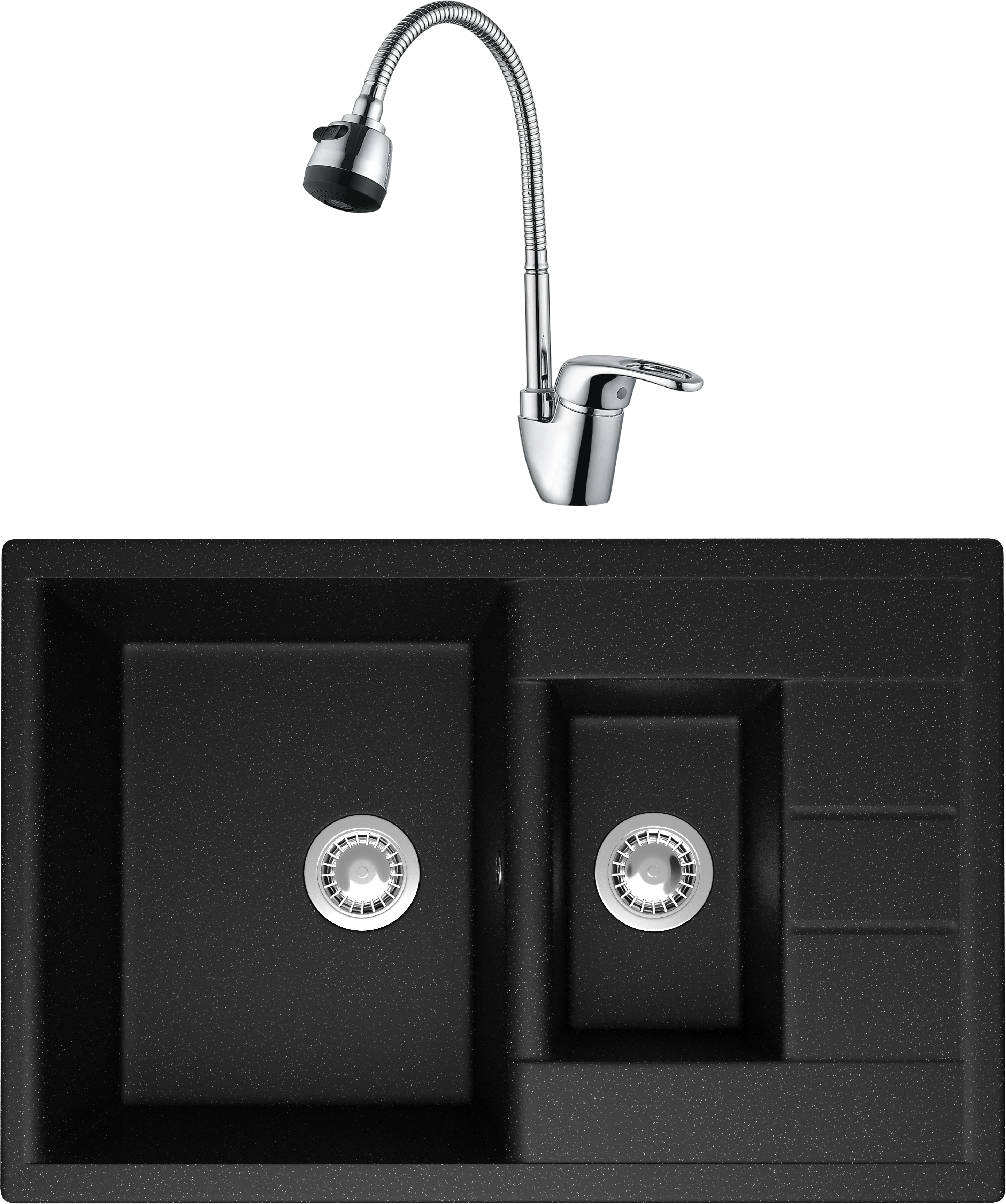 Комплект Мойка Domaci Болонья М-210-002, черная + Смеситель Ливорно WFD04163B
