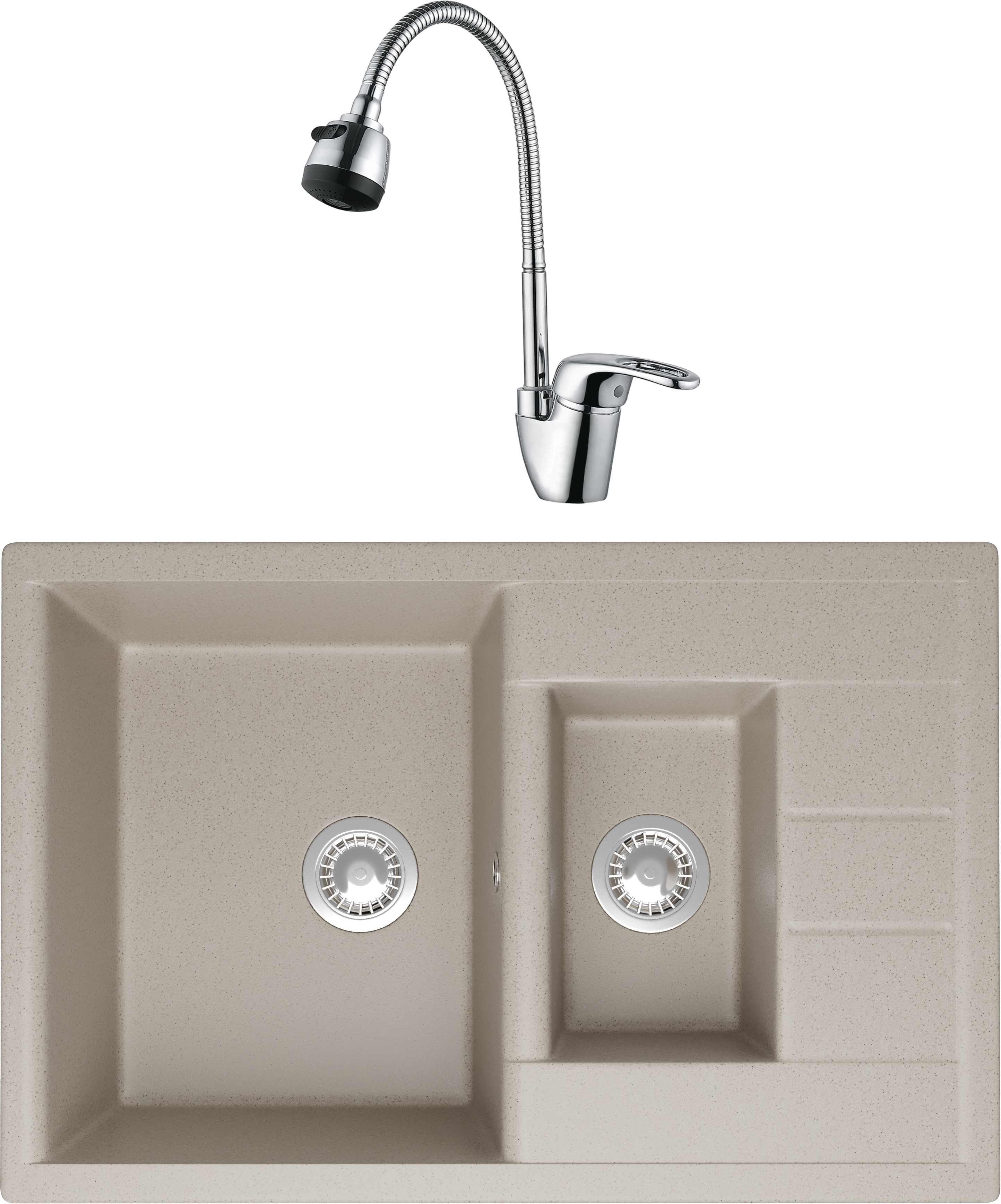 Комплект Мойка Domaci Болонья М-210-003, бежевая + Смеситель Ливорно WFD04163B