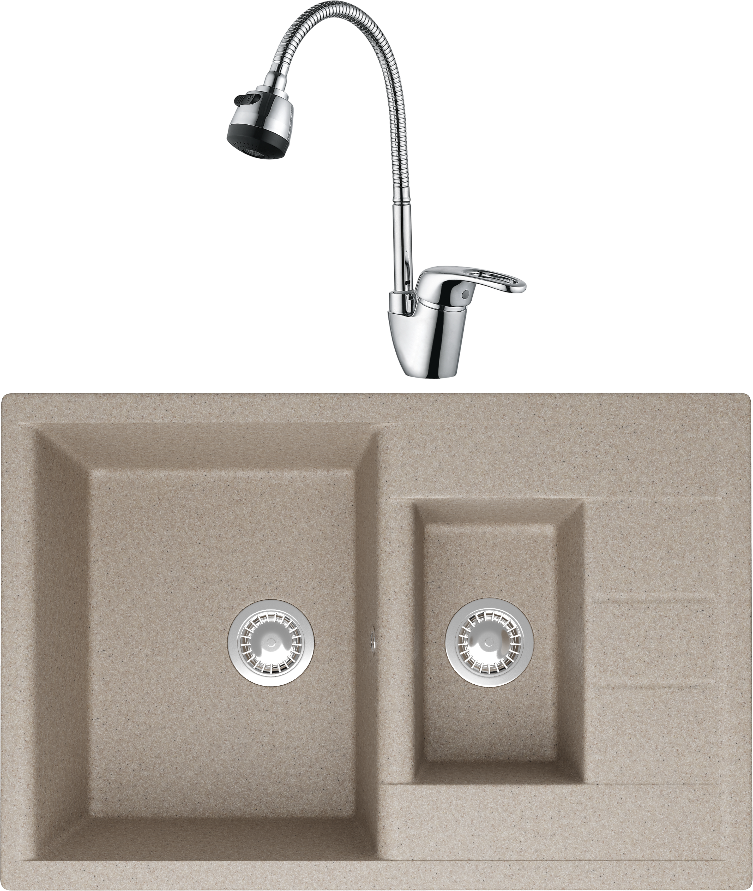 Комплект Мойка Domaci Болонья М-210-004, песочная + Смеситель Ливорно WFD04163B