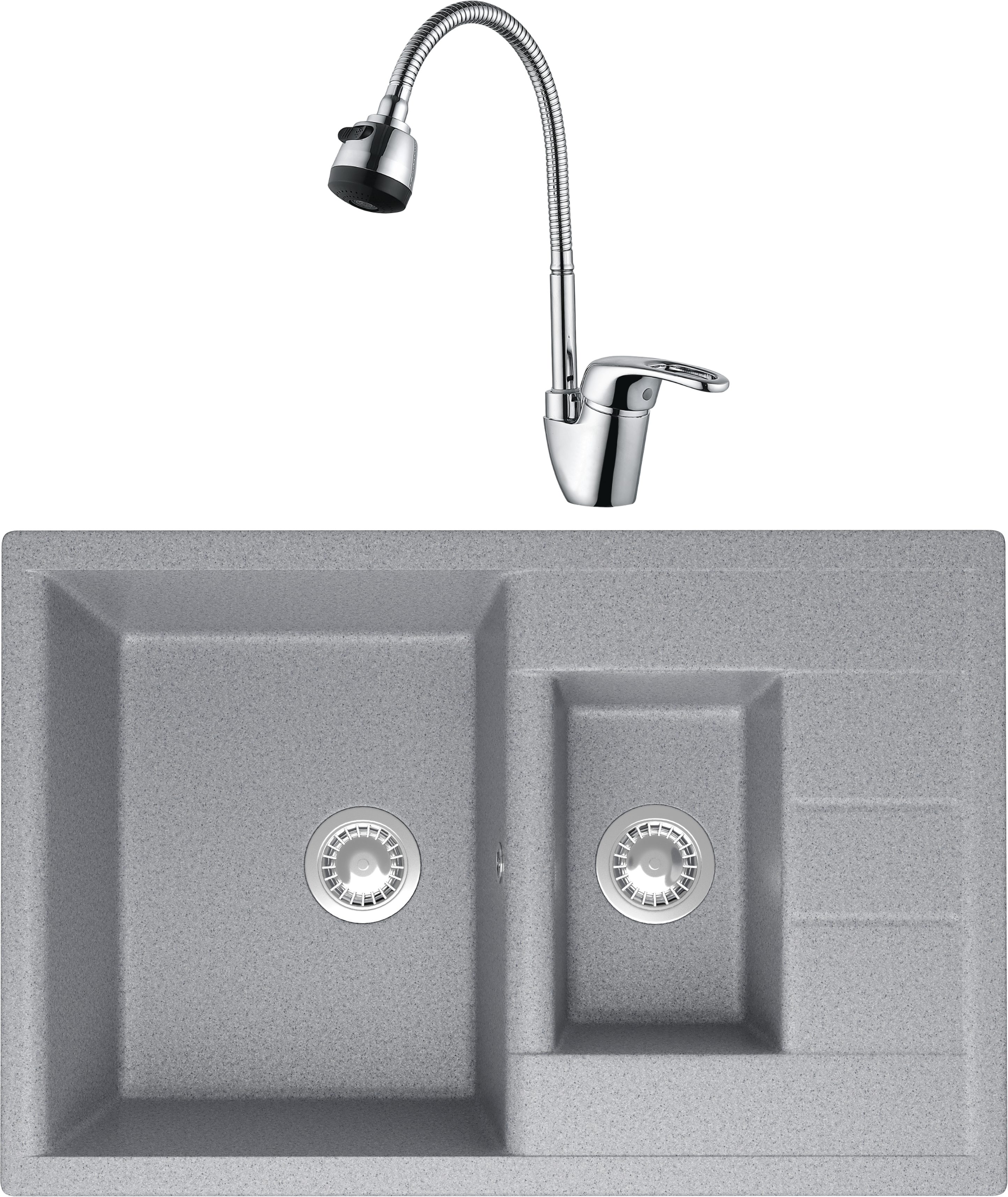 Комплект Мойка Domaci Болонья М-210-005, серая + Смеситель Ливорно WFD04163B