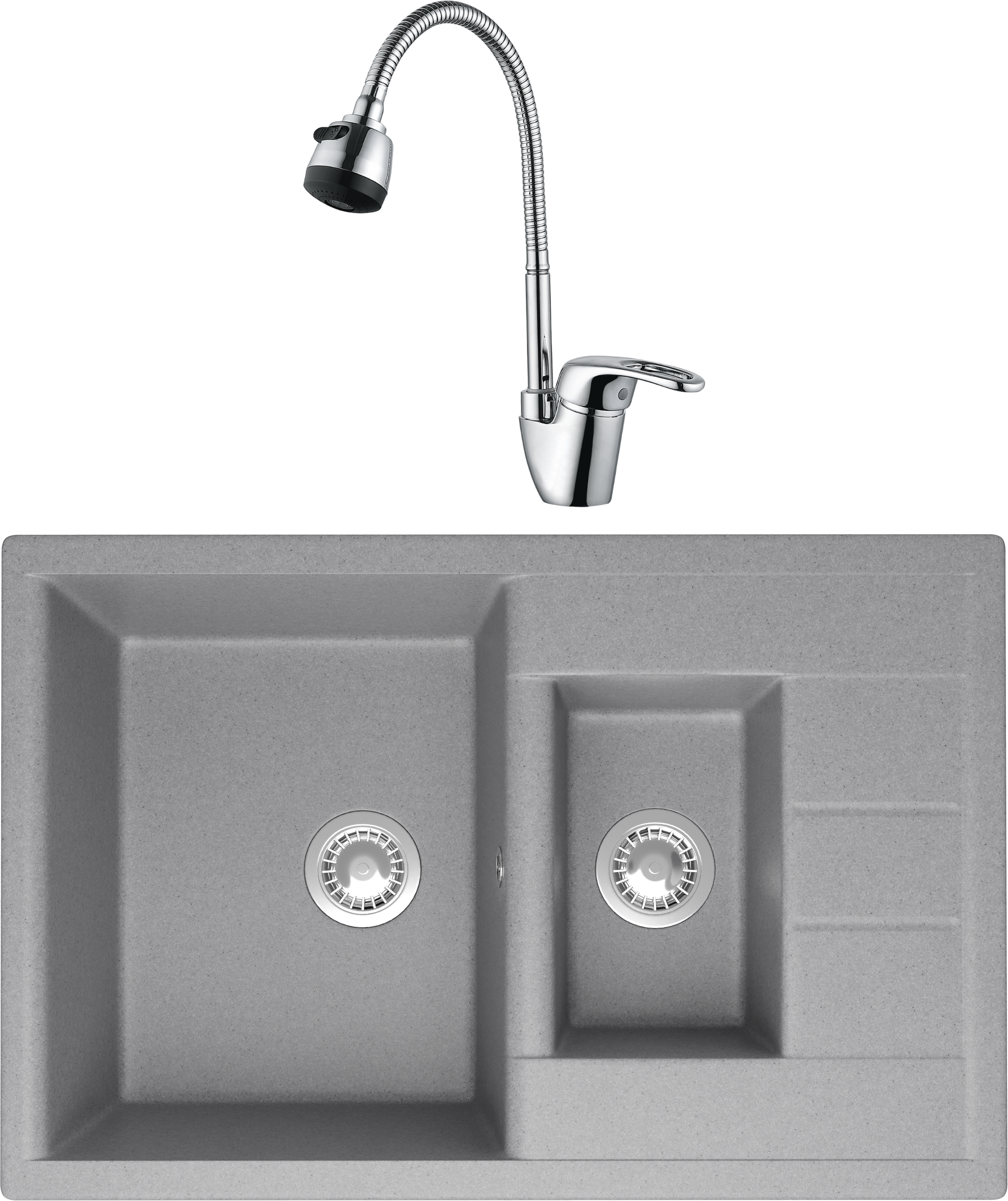 Комплект Мойка Domaci Болонья М-210-006, светло-серая + Смеситель Ливорно WFD04163B